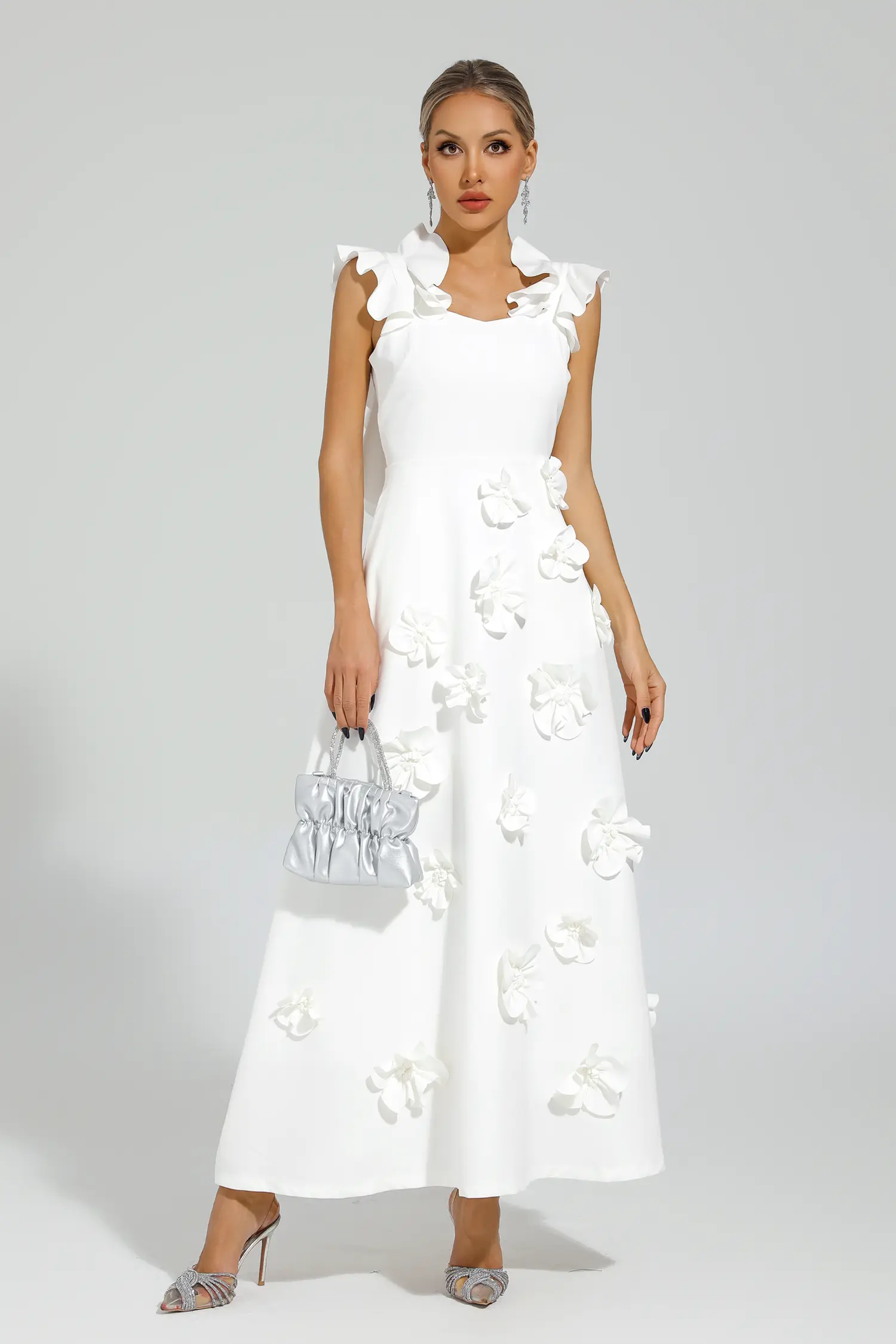 Ansel White Flower Slip Dress-CATCHALL
