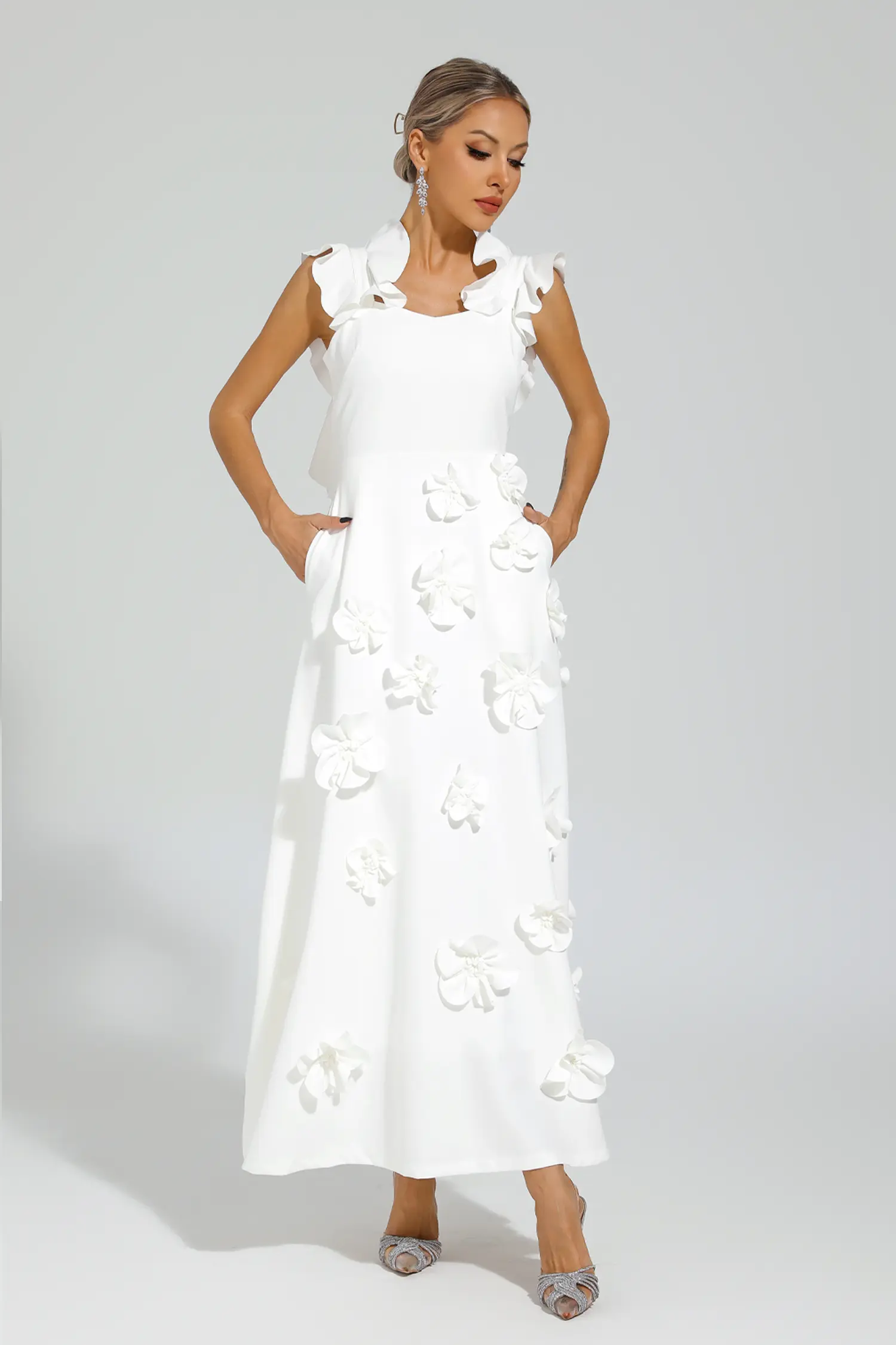 Ansel White Flower Slip Dress-CATCHALL