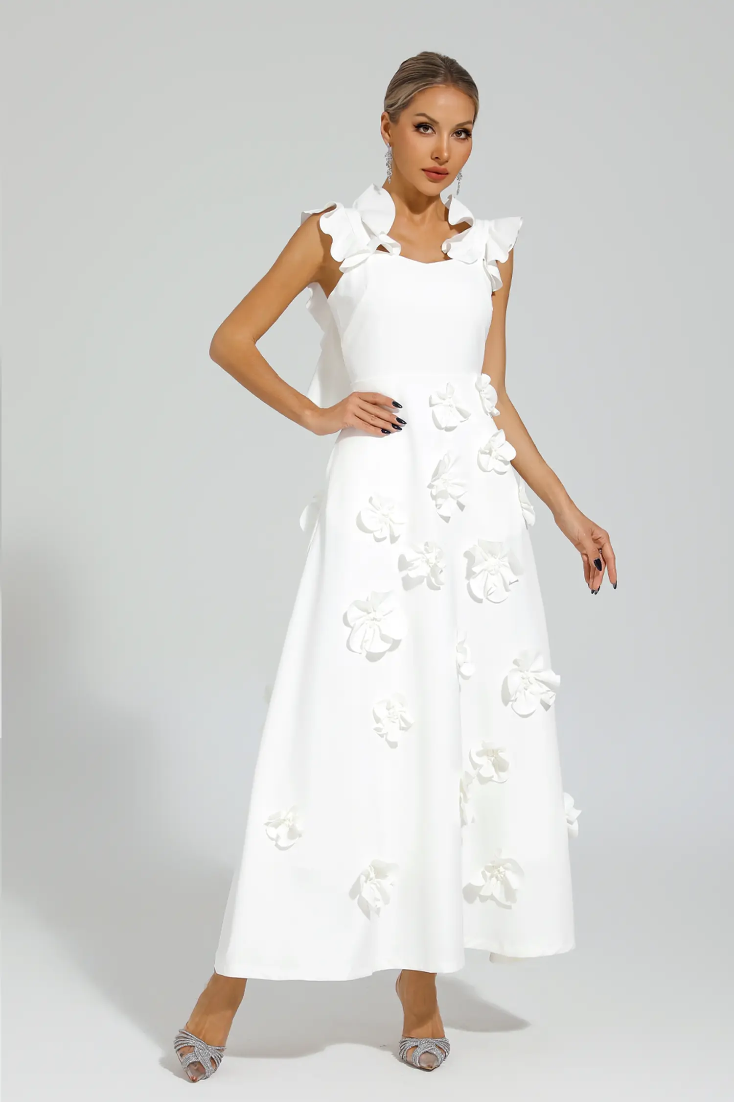 Ansel White Flower Slip Dress-CATCHALL