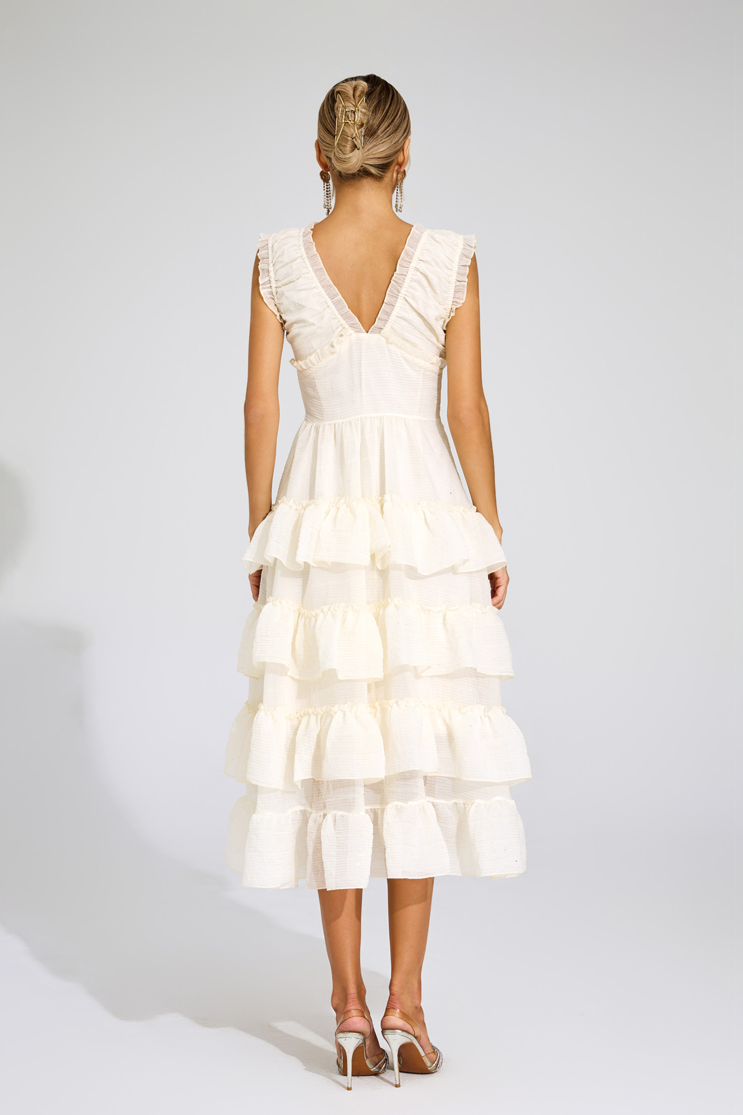 Antoinette Beige Sleeveless Ruffled Dress