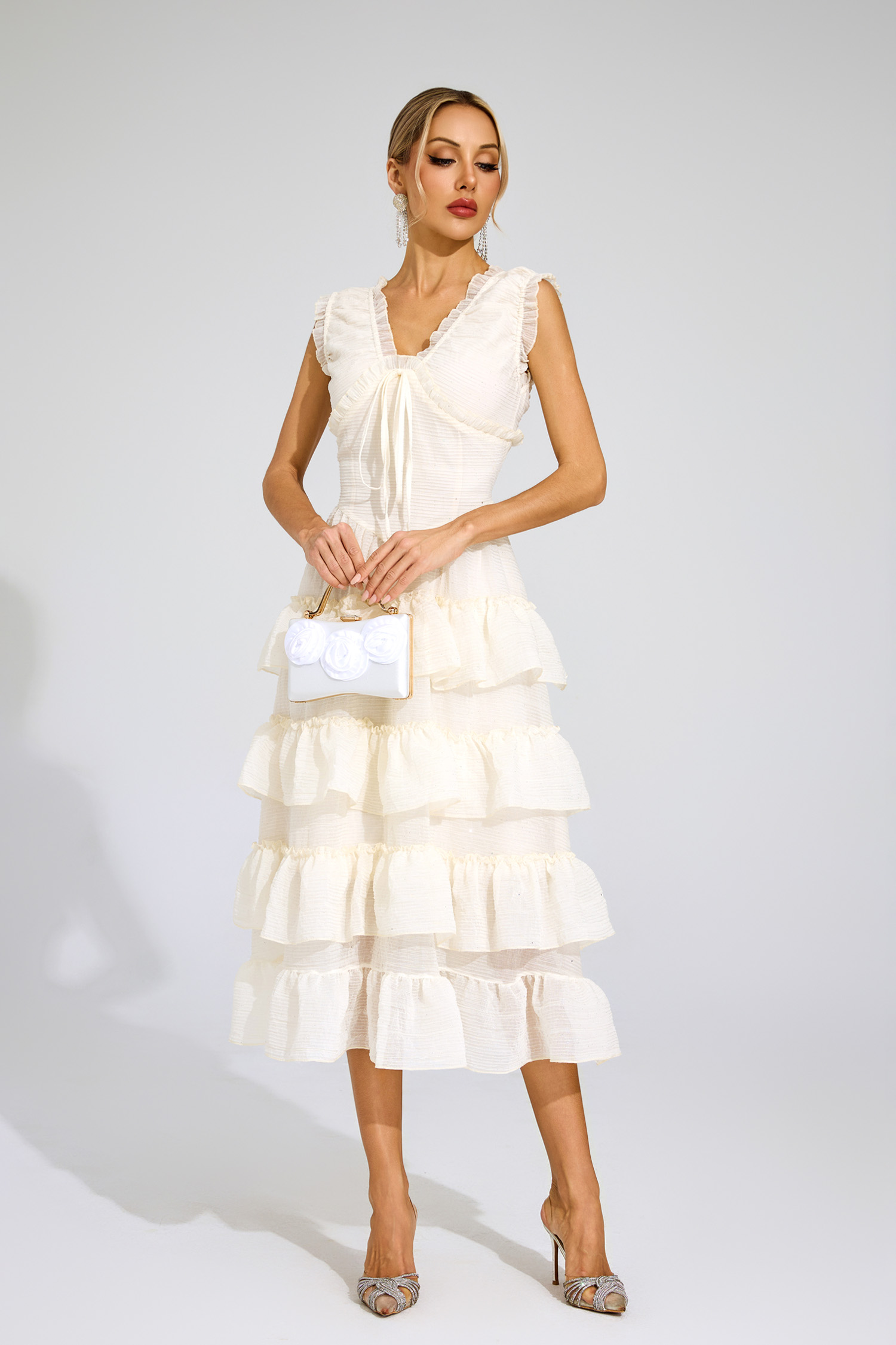 Antoinette Beige Sleeveless Ruffled Dress
