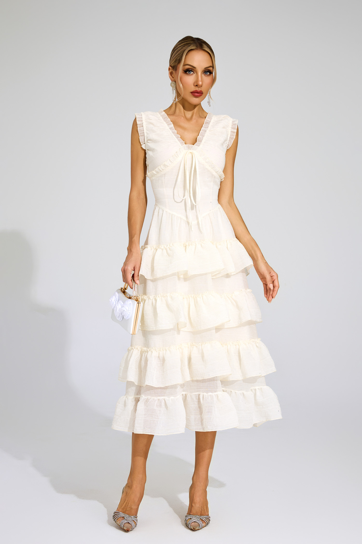 Antoinette Beige Sleeveless Ruffled Dress