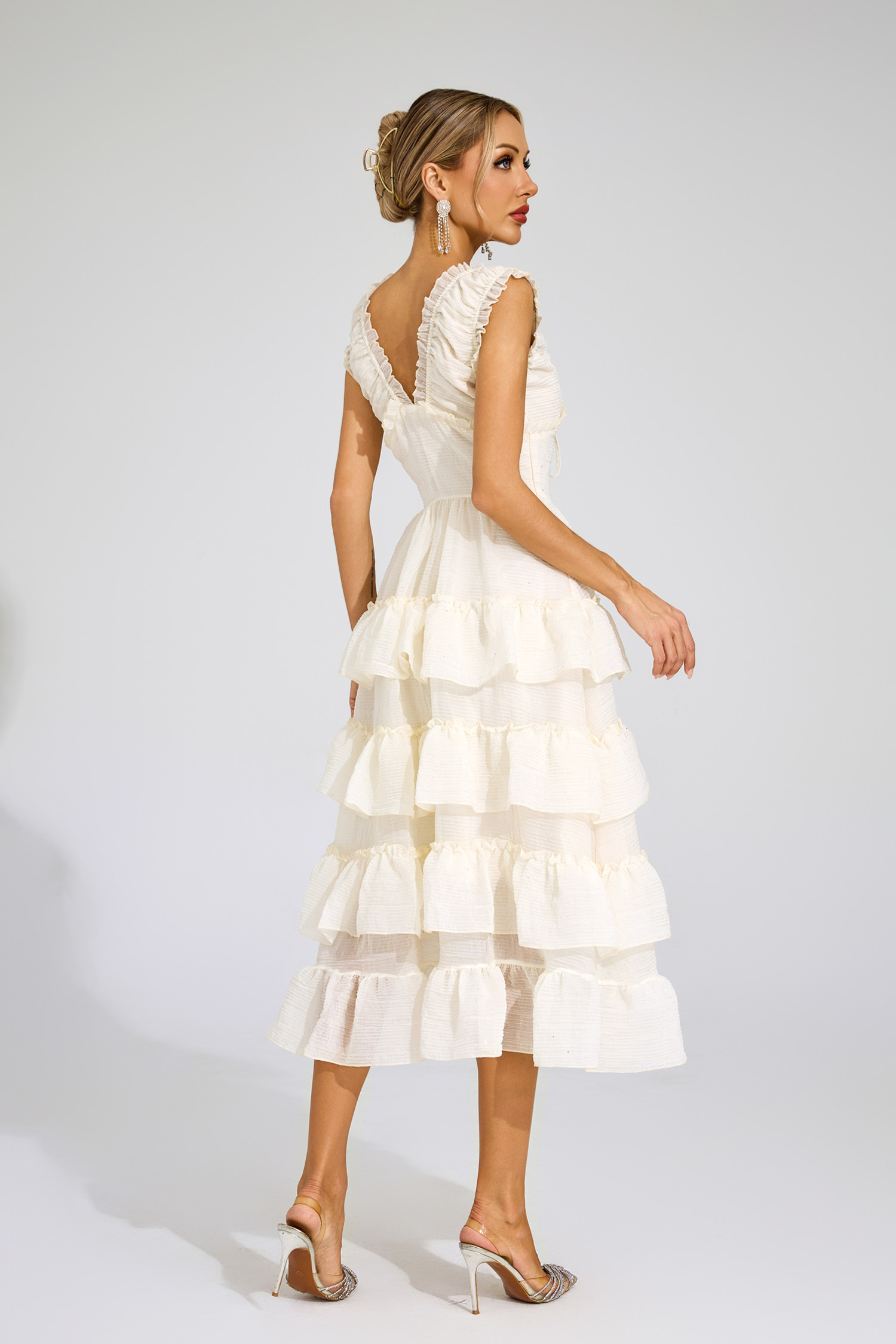 Antoinette Beige Sleeveless Ruffled Dress