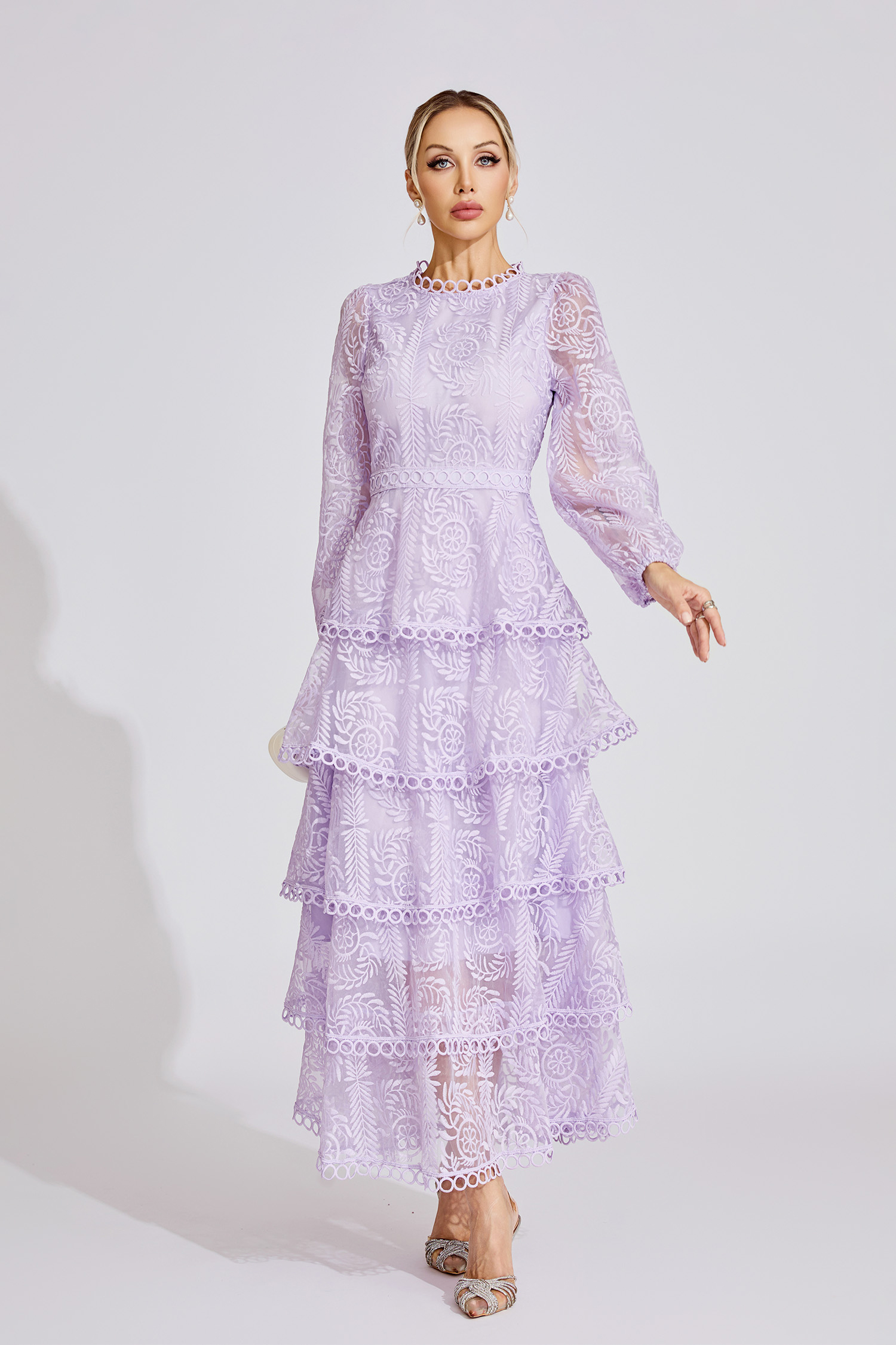 Anya Purple French Elegant Lace Maxi Dress