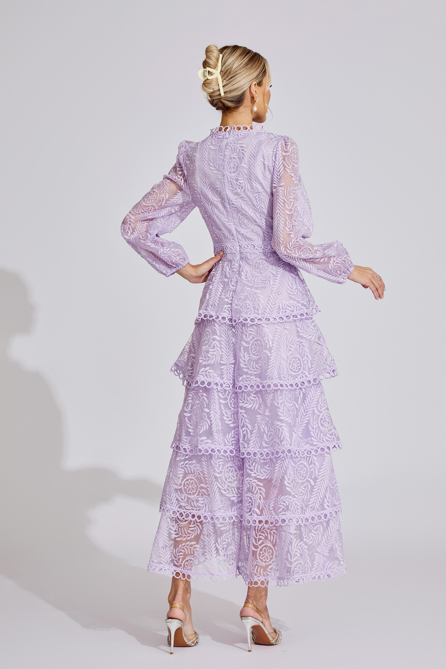 Anya Purple French Elegant Lace Maxi Dress