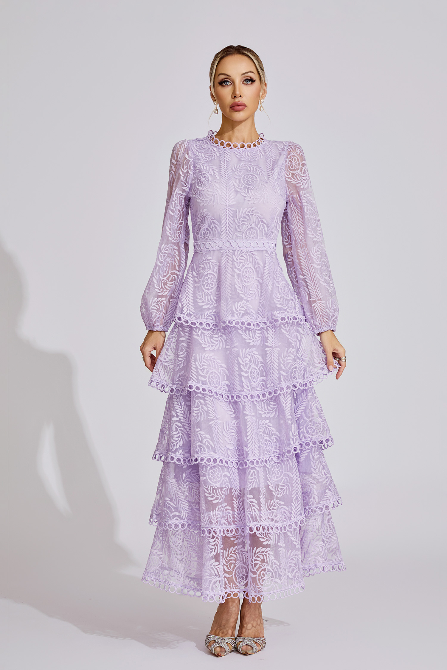 Anya Purple French Elegant Lace Maxi Dress