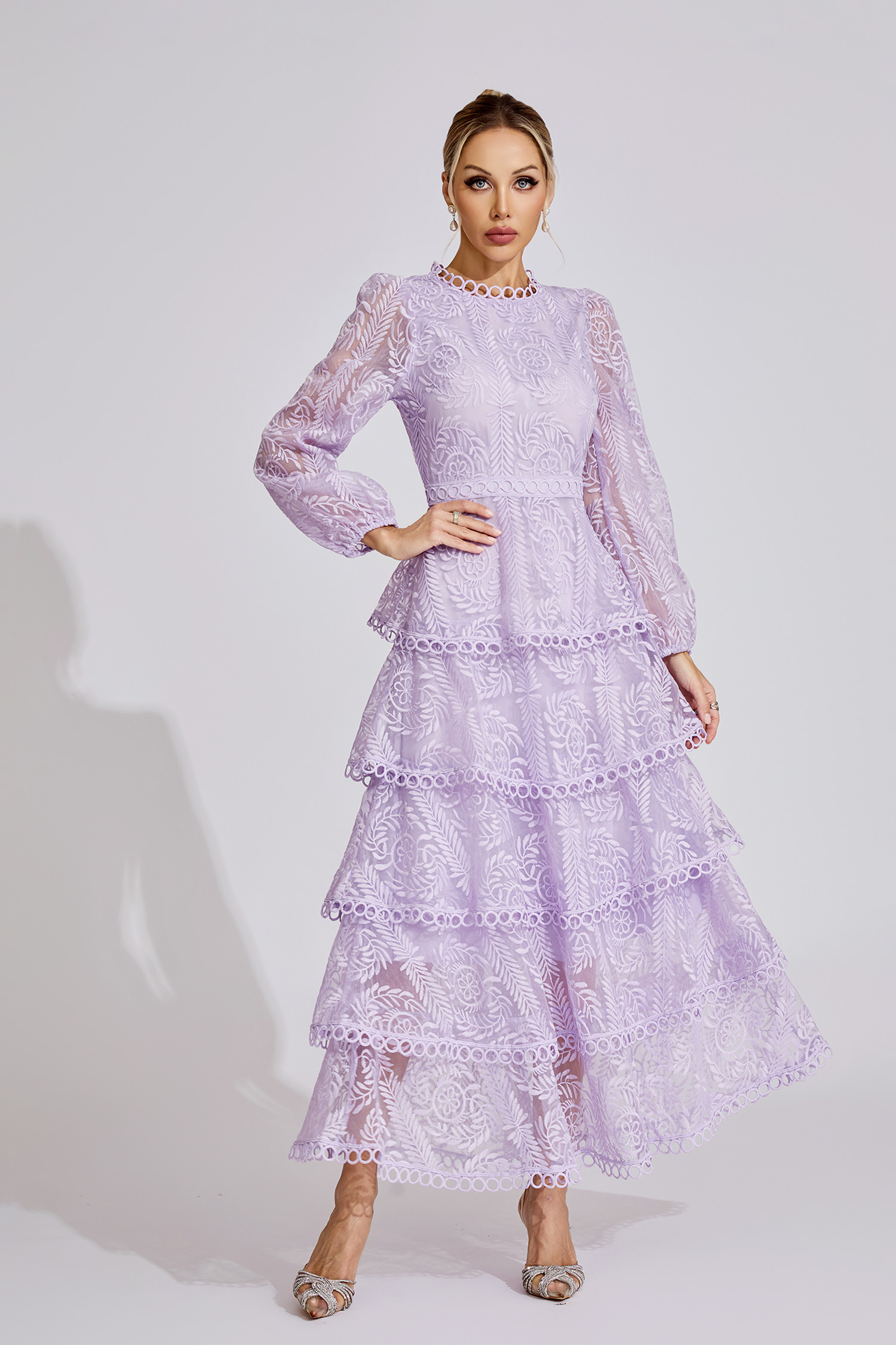 Anya Purple French Elegant Lace Maxi Dress