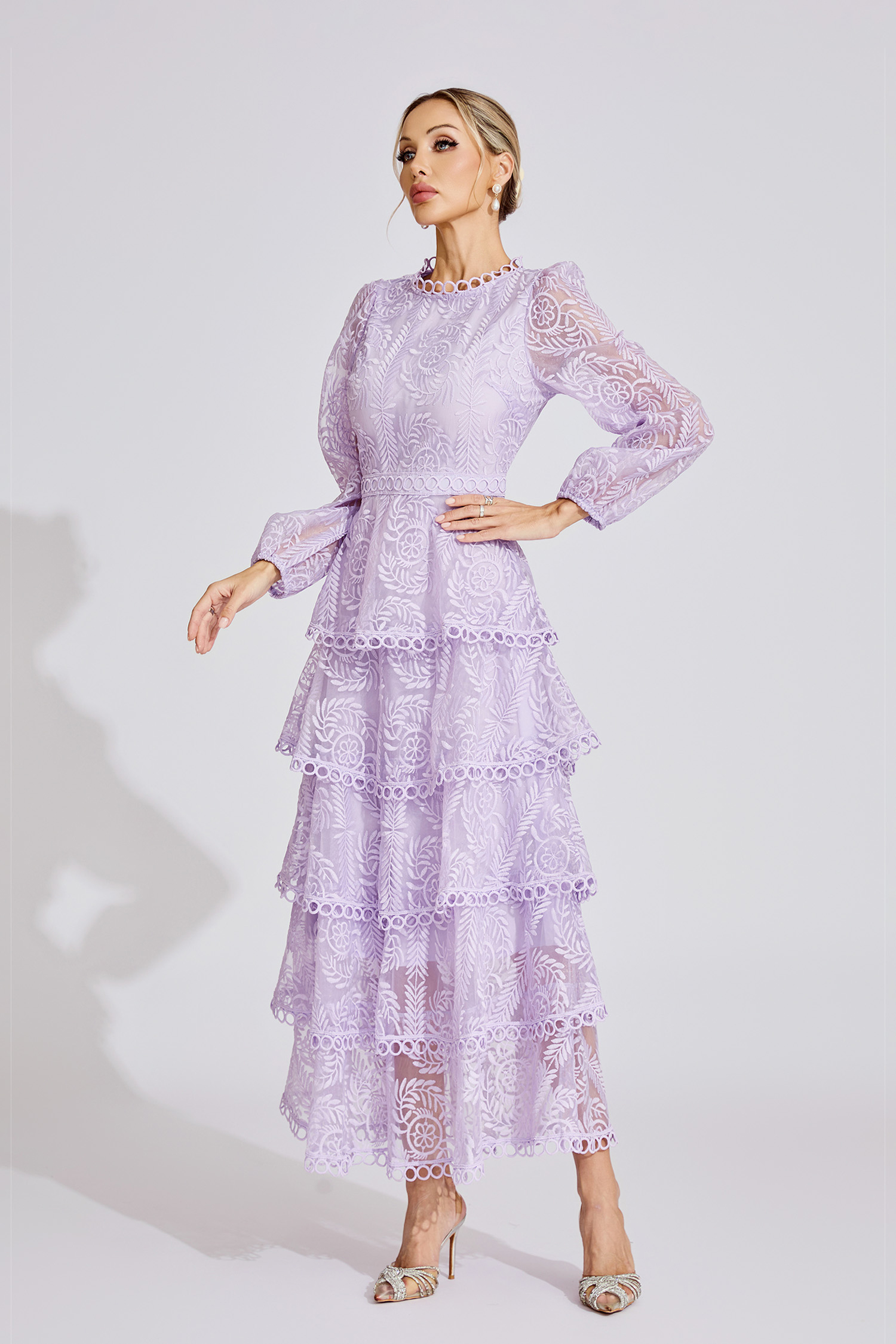 Anya Purple French Elegant Lace Maxi Dress