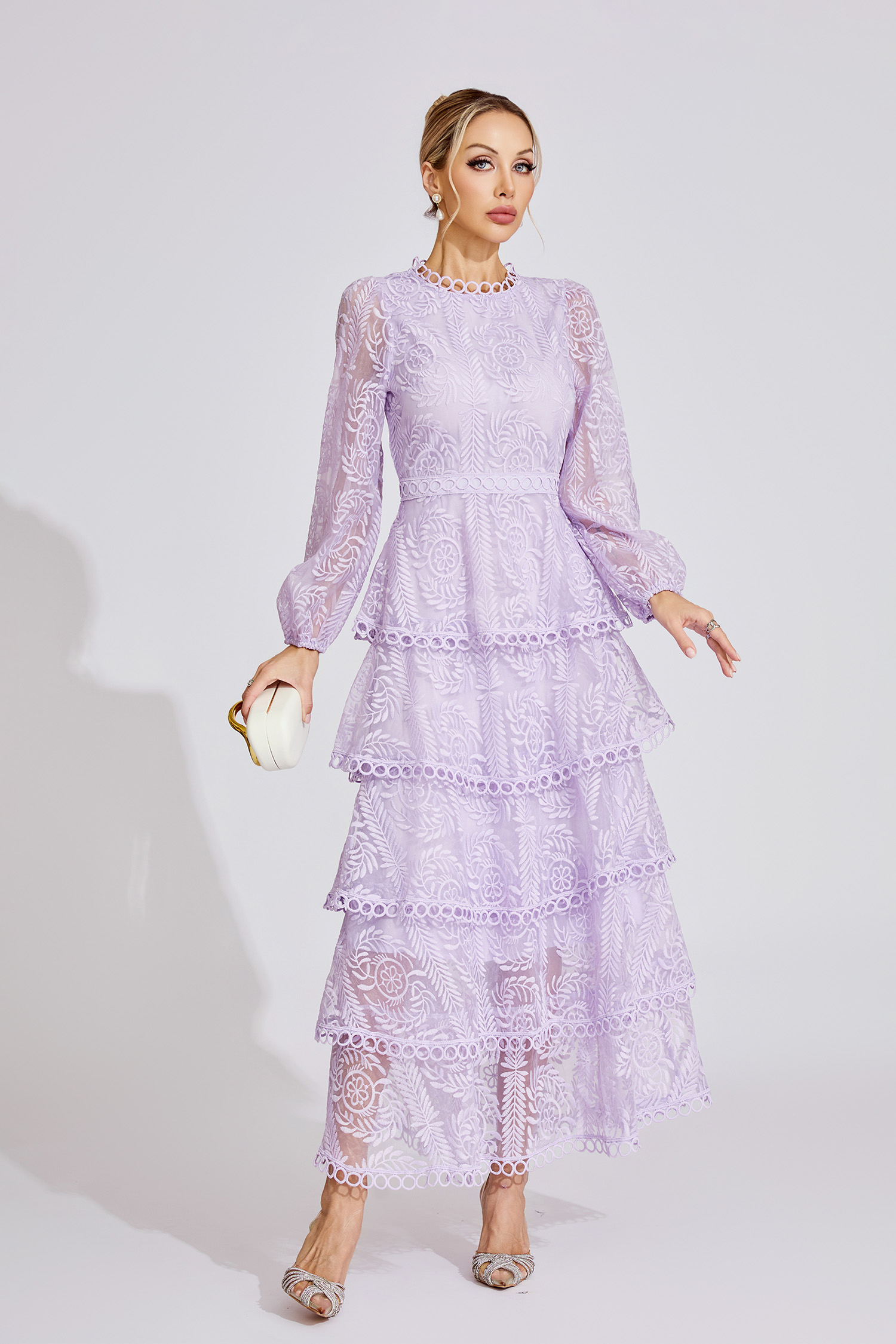 Anya Purple French Elegant Lace Maxi Dress