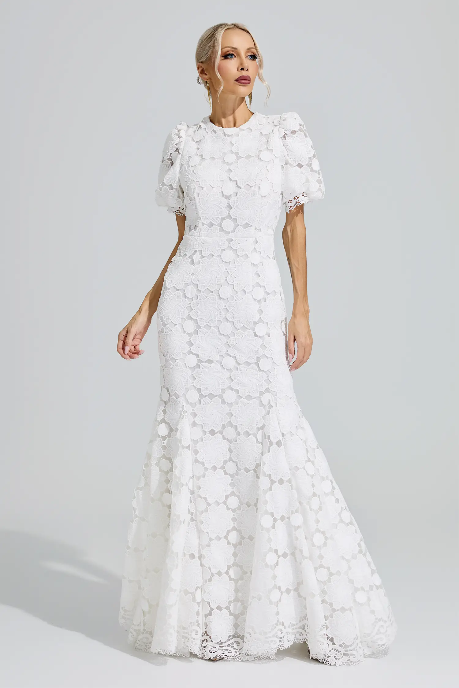 Aphrodite White Lace Cutout Maxi Dress