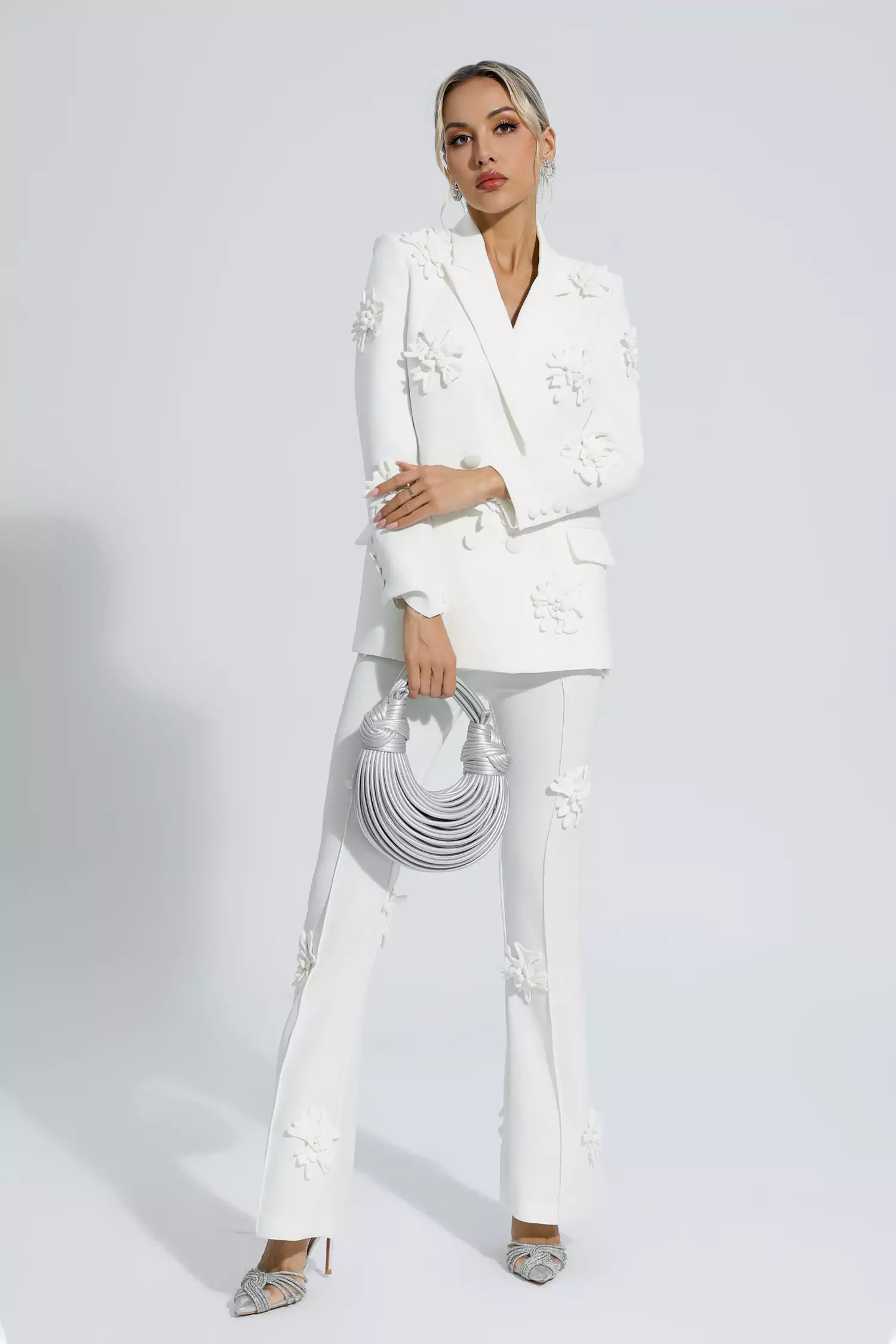 Ari White Jacquard Floral Blazer Set-CATCHALL