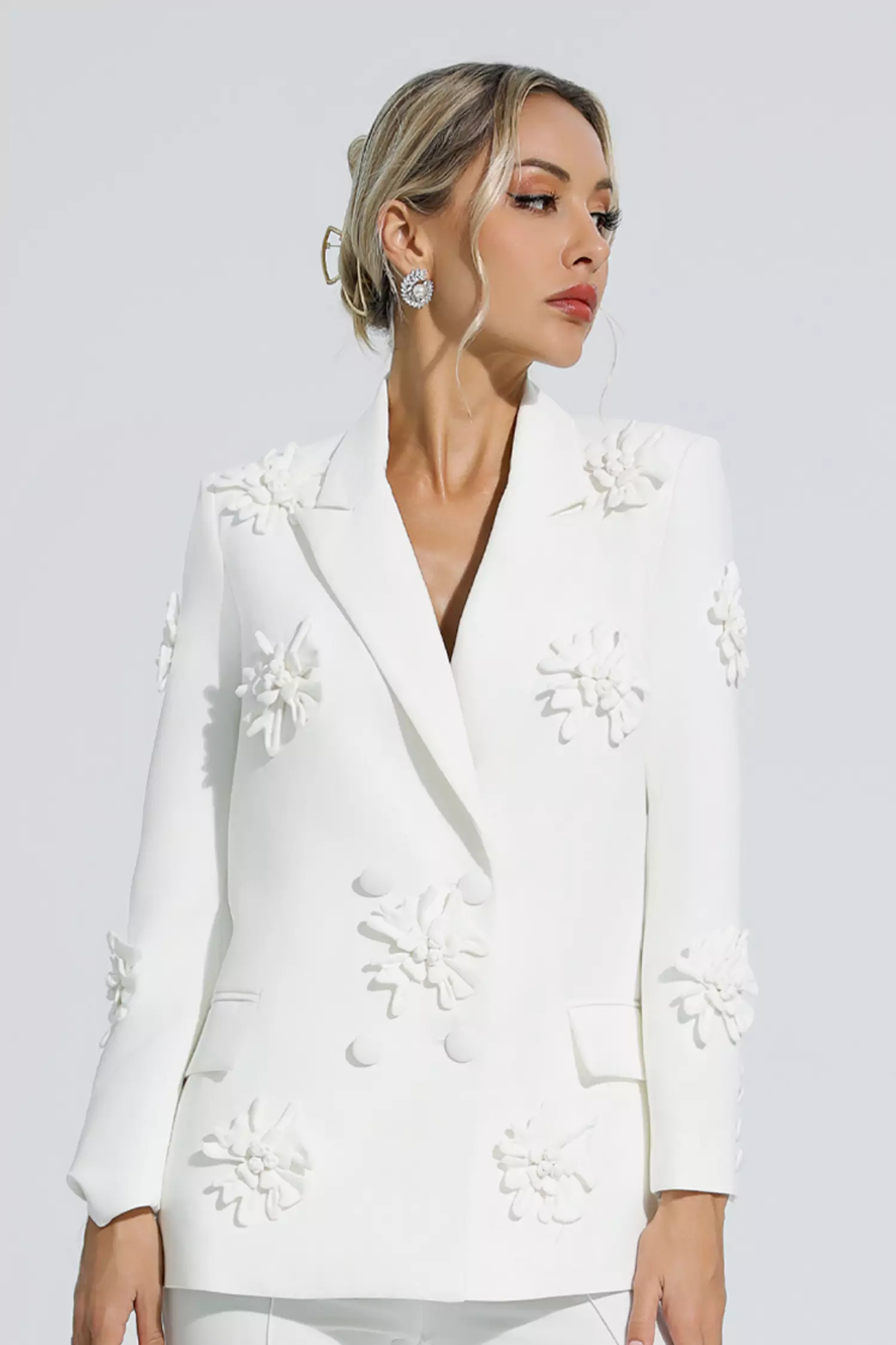 Ari White Jacquard Floral Blazer Set-CATCHALL