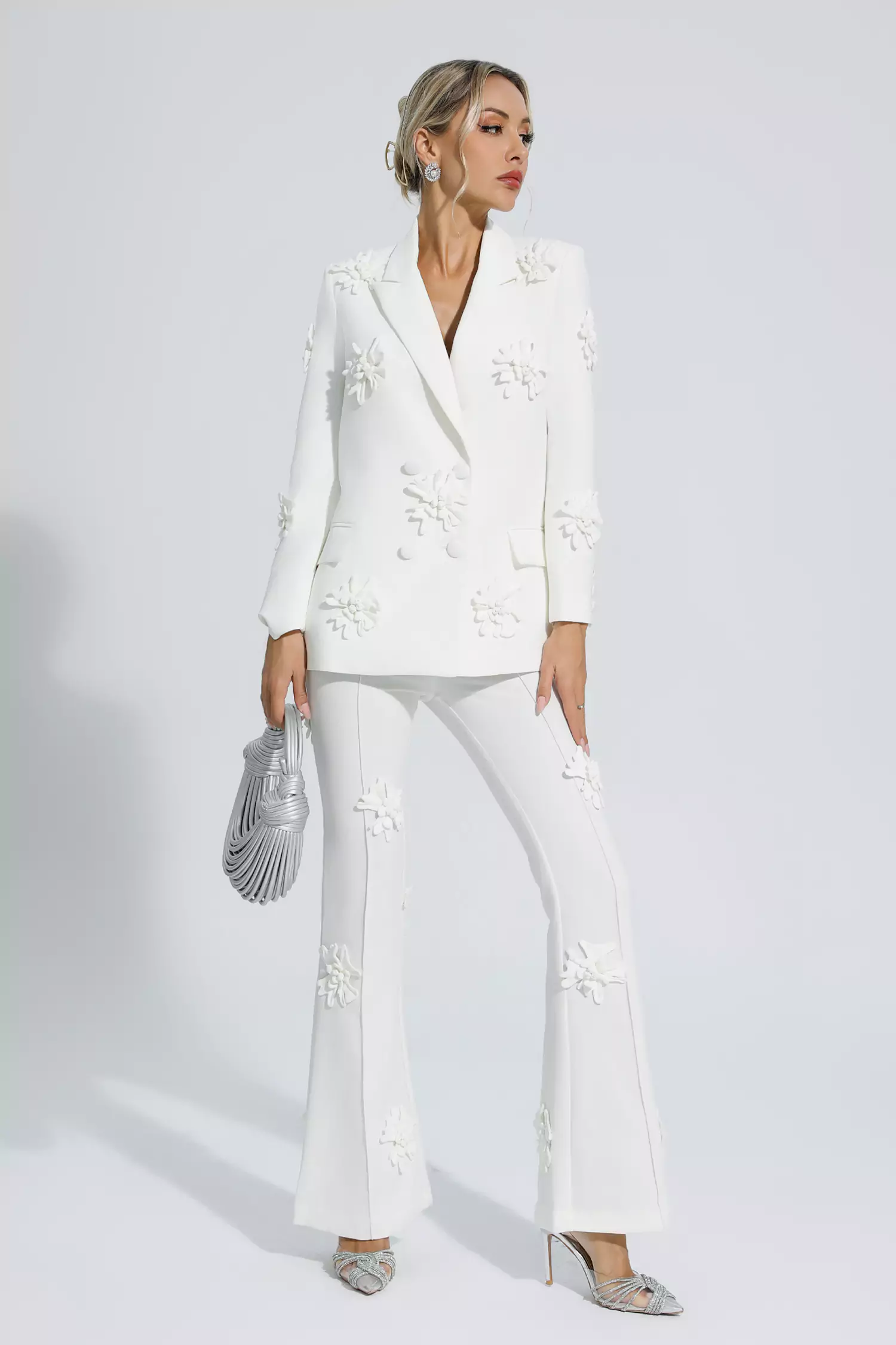 Ari White Jacquard Floral Blazer Set-CATCHALL