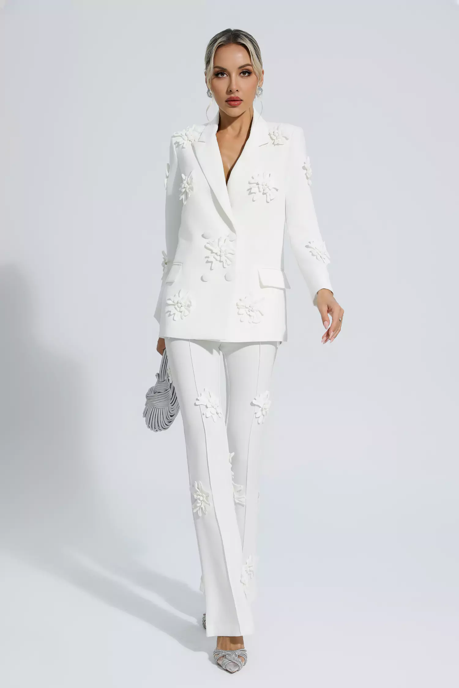Ari White Jacquard Floral Blazer Set-CATCHALL