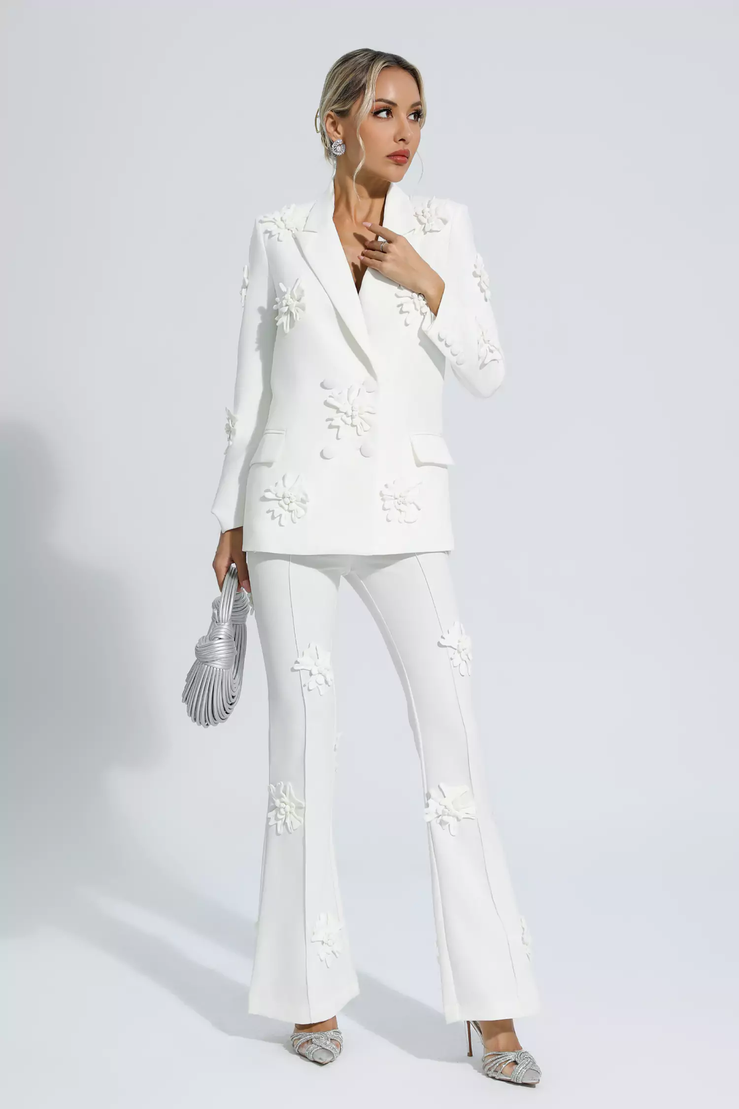 Ari White Jacquard Floral Blazer Set-CATCHALL