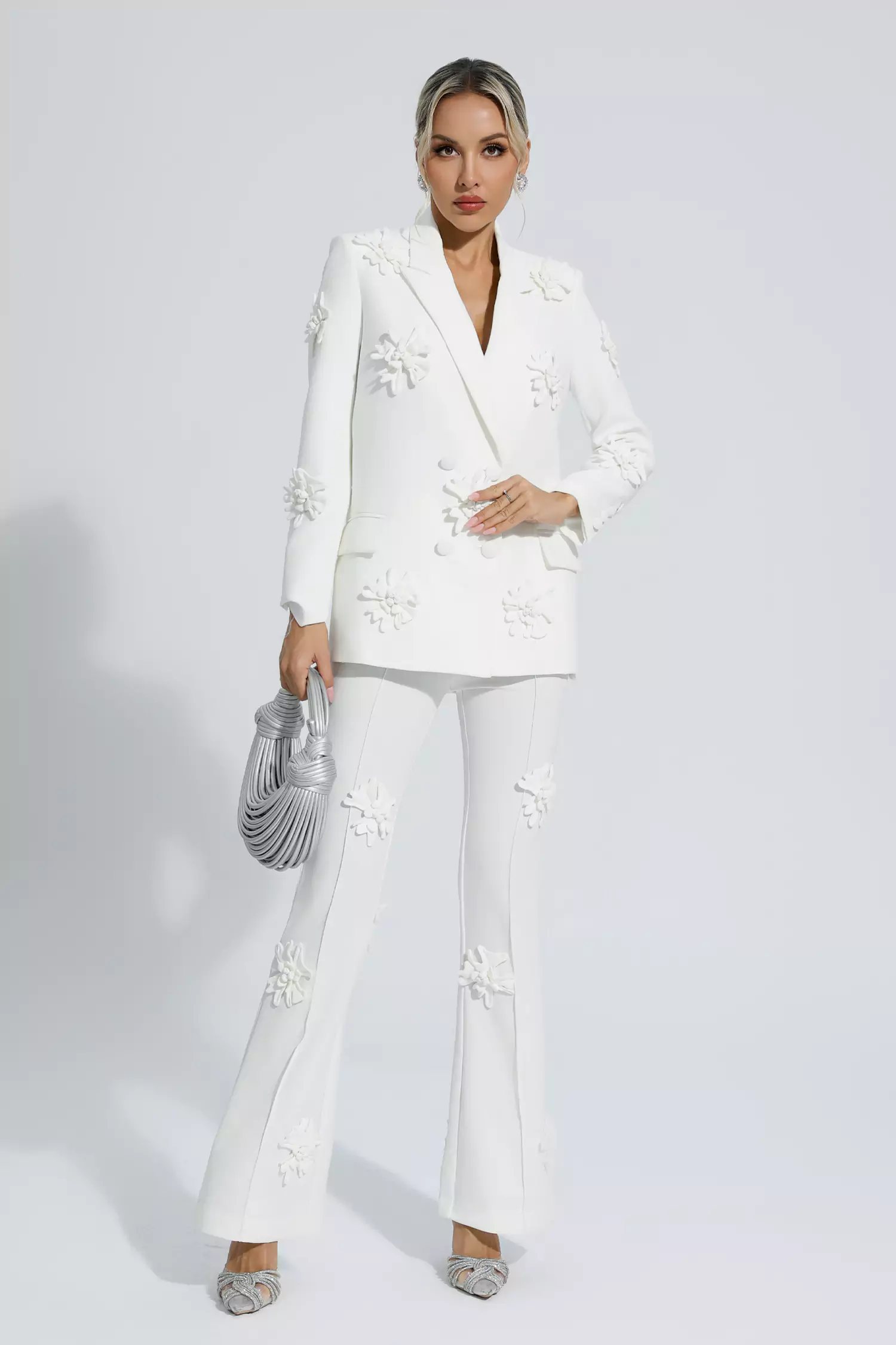 Ari White Jacquard Floral Blazer Set-CATCHALL