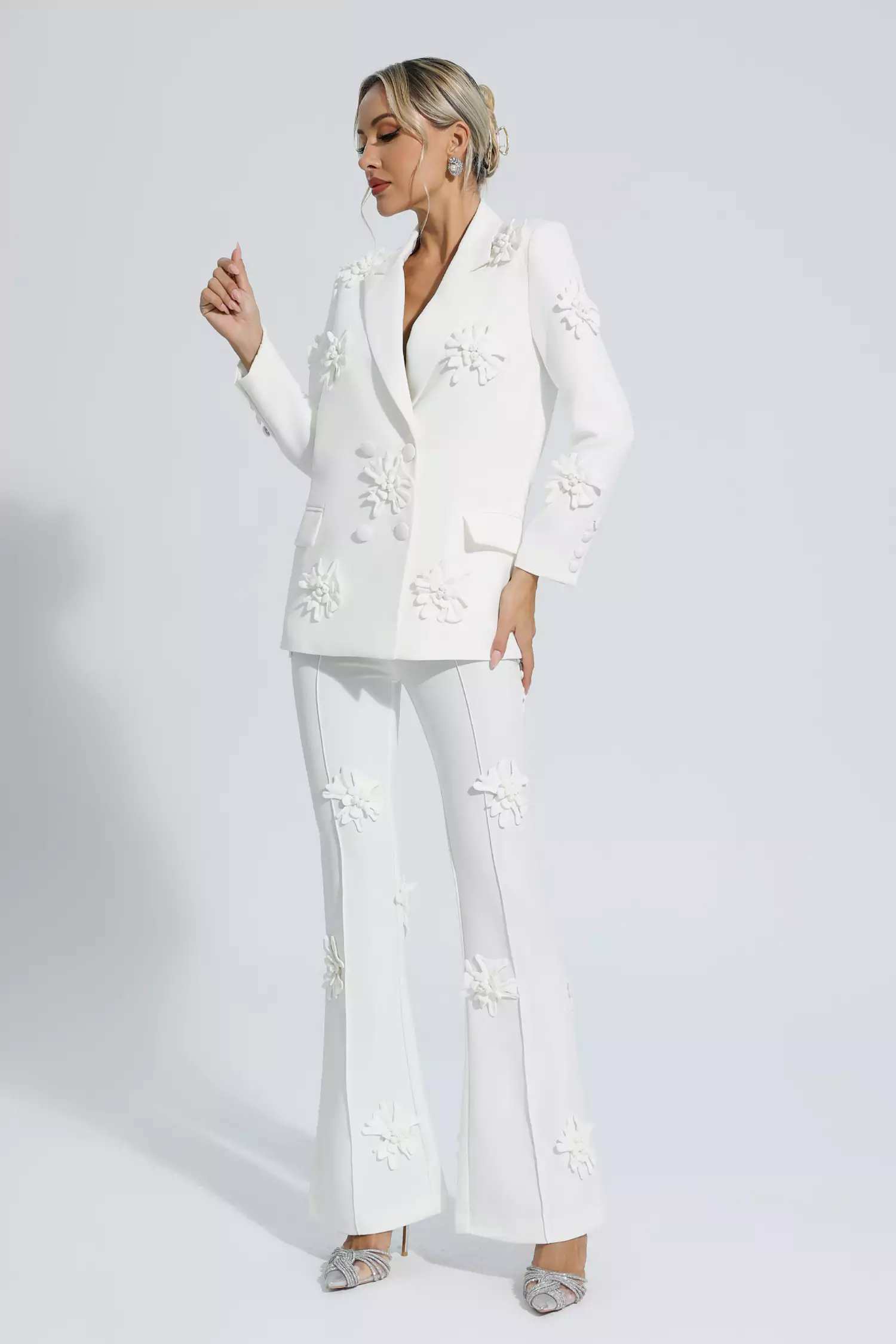 Ari White Jacquard Floral Blazer Set-CATCHALL