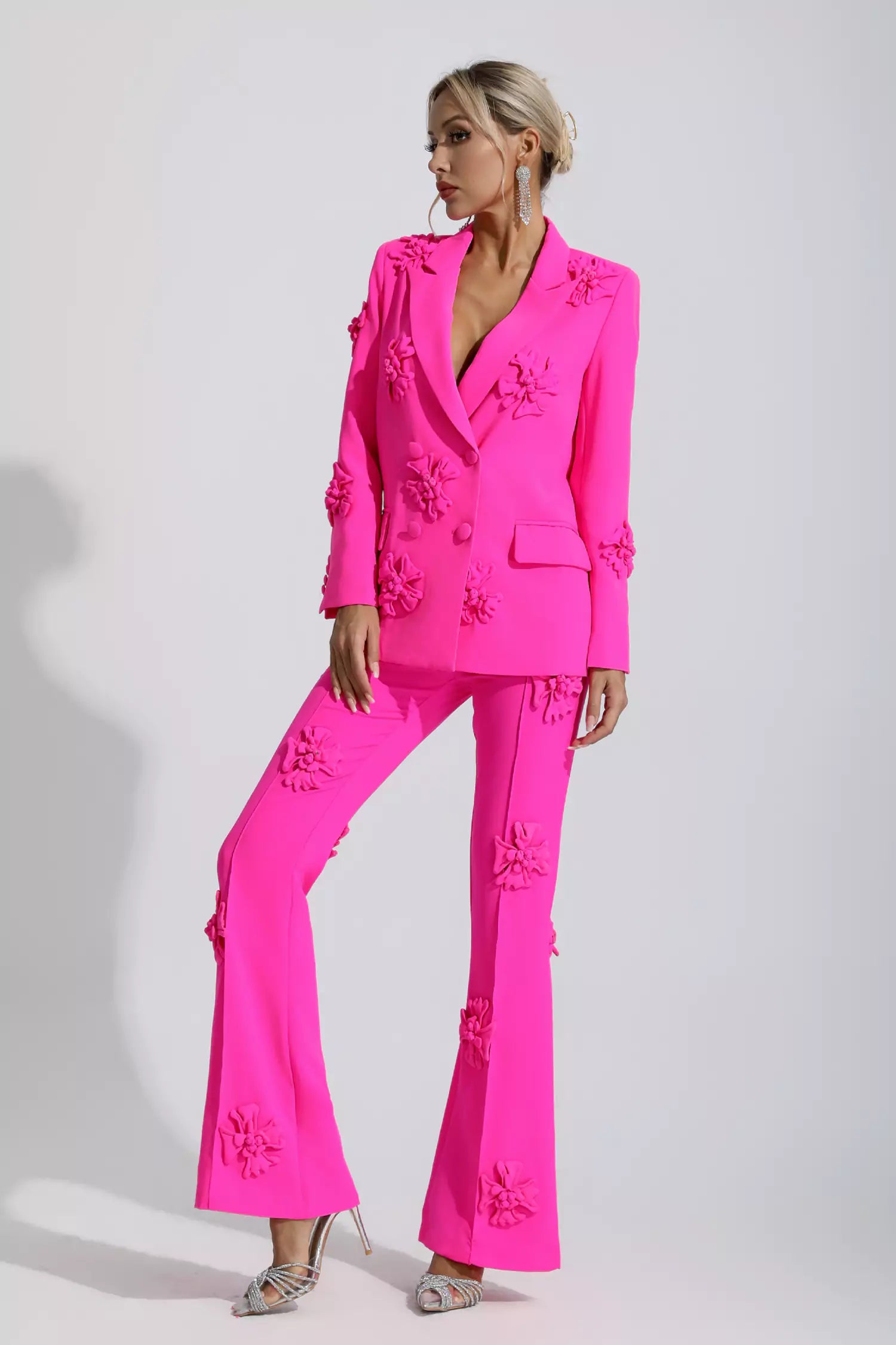Ari Pink Jacquard Floral Blazer Set-CATCHALL