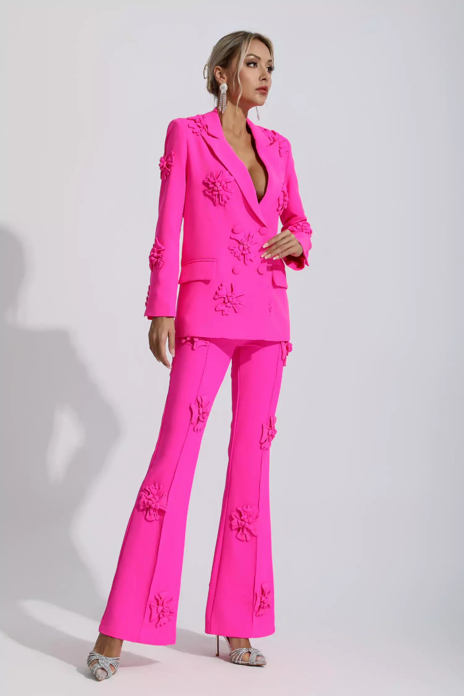 Ari Pink Jacquard Floral Blazer Set-CATCHALL