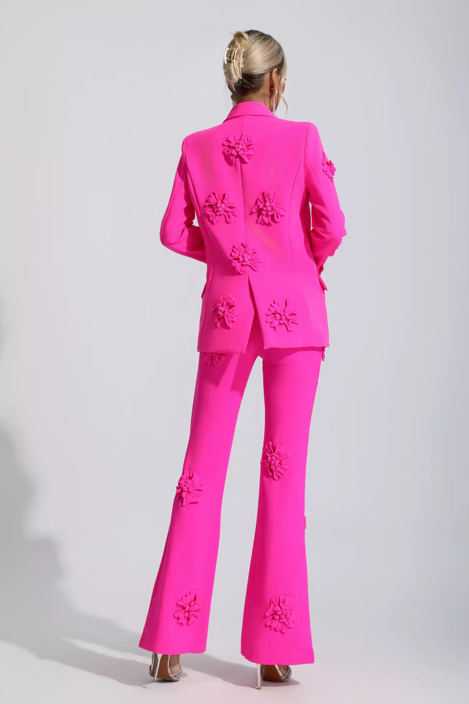 Ari Pink Jacquard Floral Blazer Set-CATCHALL