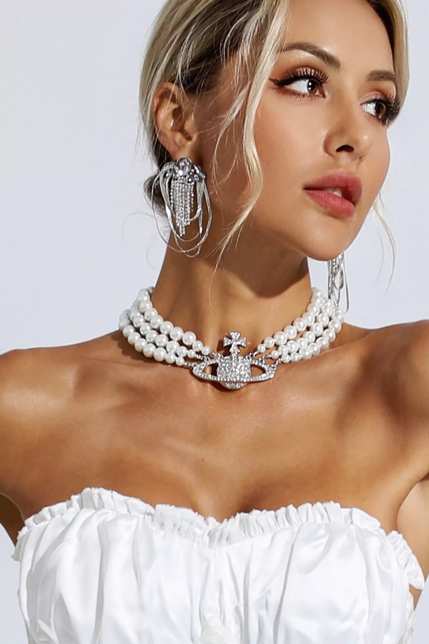 Ariah Diamond Saturn Pearl Necklace-CATCHALL