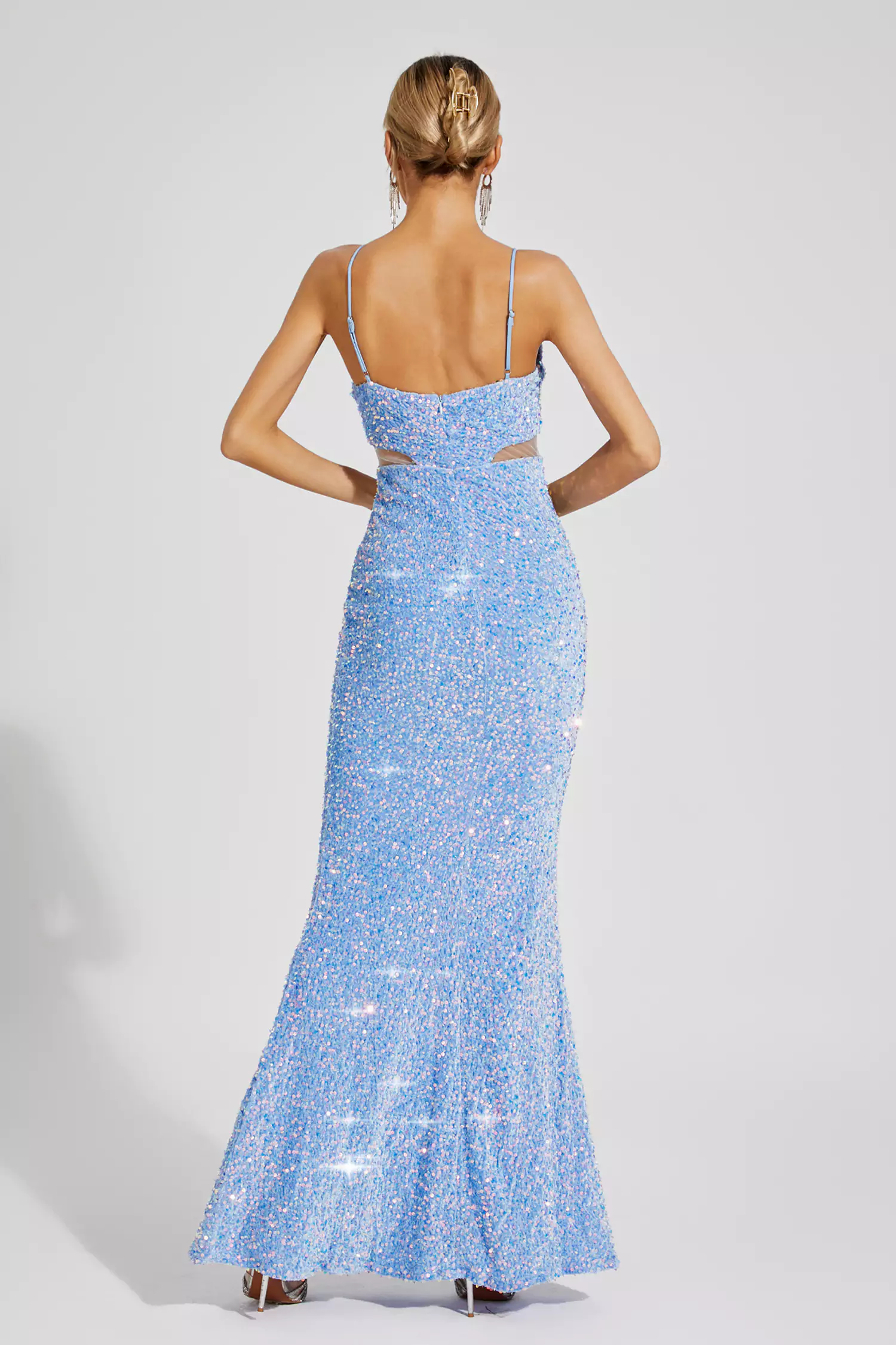Artemis Blue Sequins Halter Dress-CATCHALL