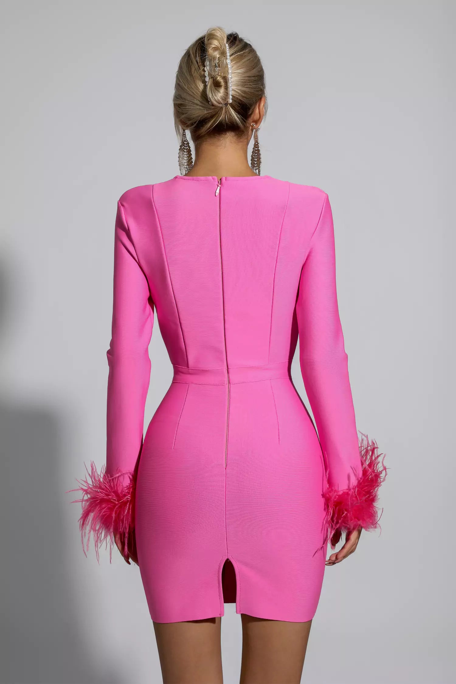 Aspen Pink Feather Bodycon Mini Dress-CATCHALL