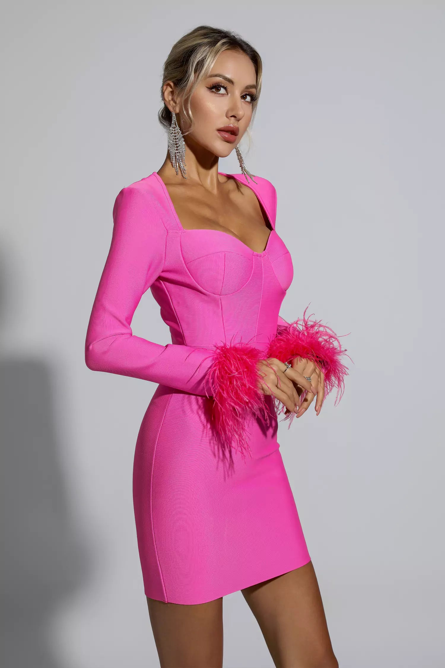 pink feather dress
