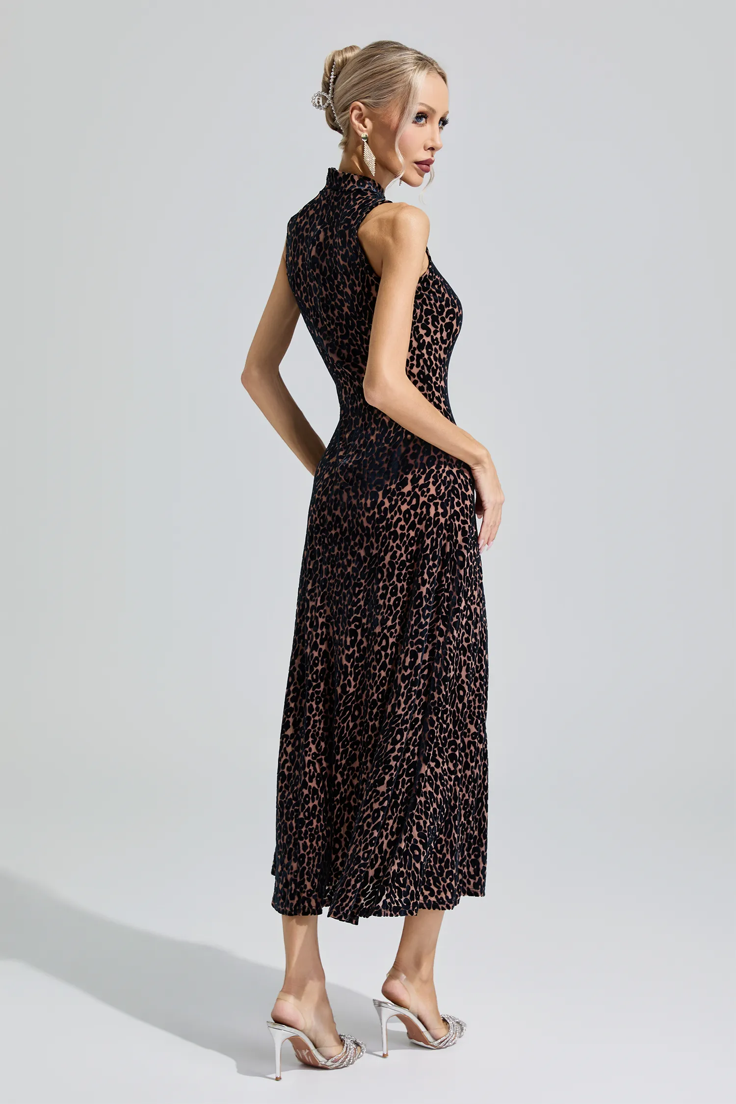 Aura Black Leopard Print Sleeveless Dress