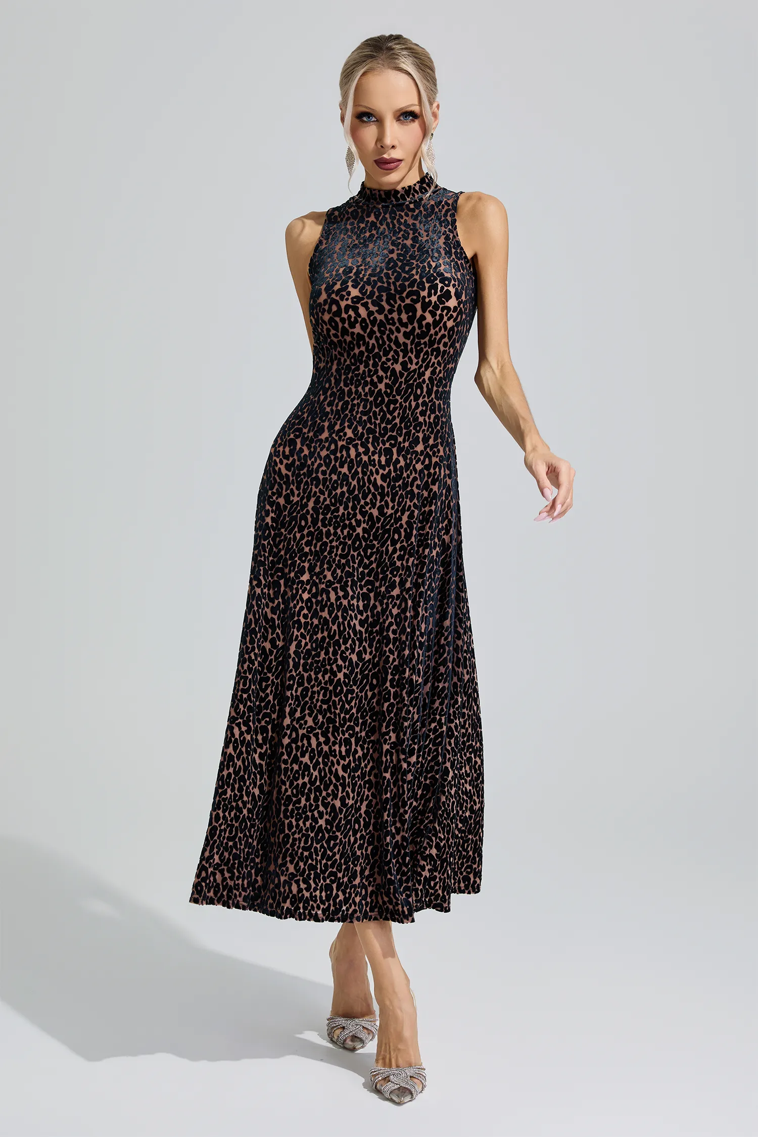 Aura Black Leopard Print Sleeveless Dress