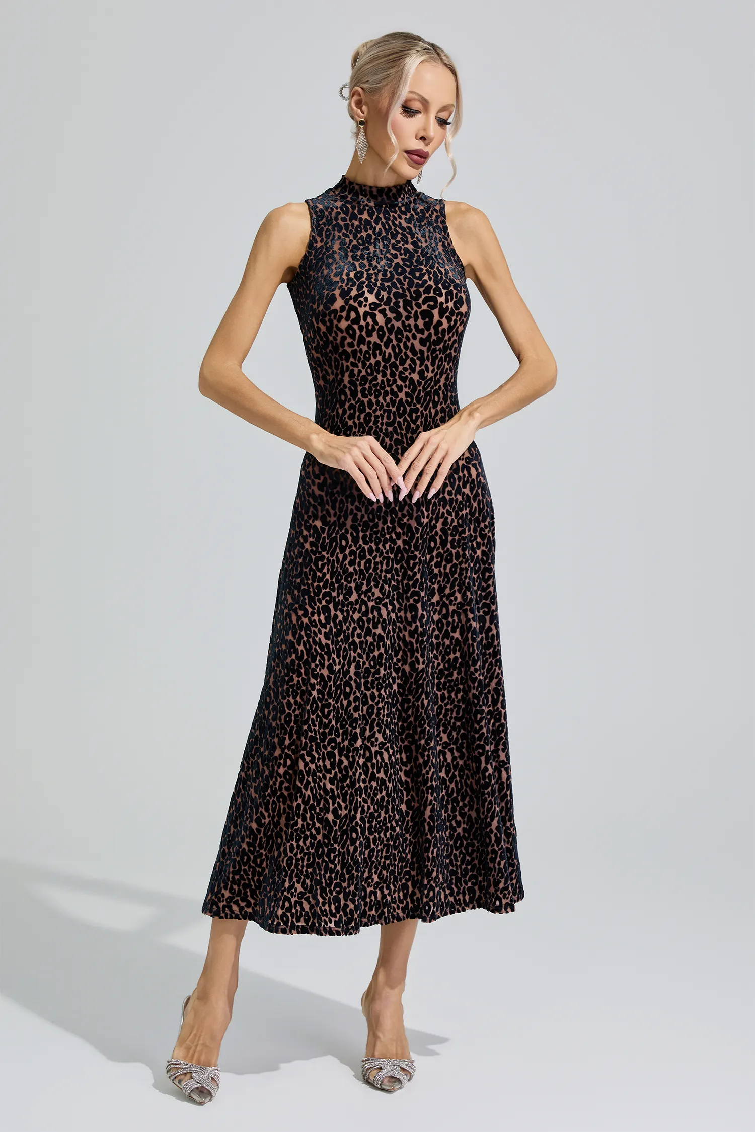 Aura Black Leopard Print Sleeveless Dress