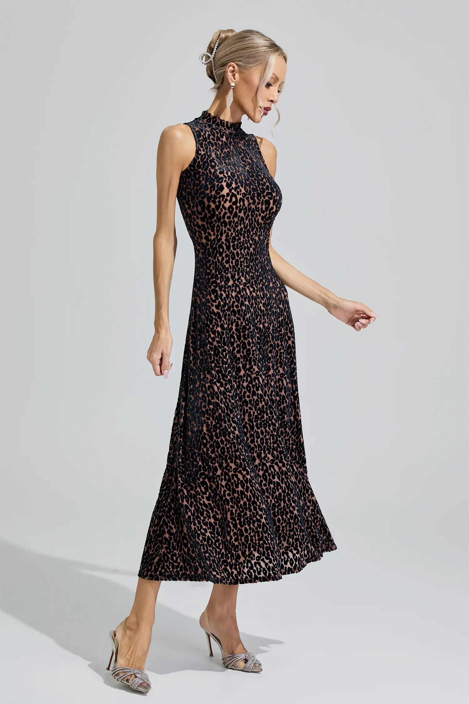 Aura Black Leopard Print Sleeveless Dress