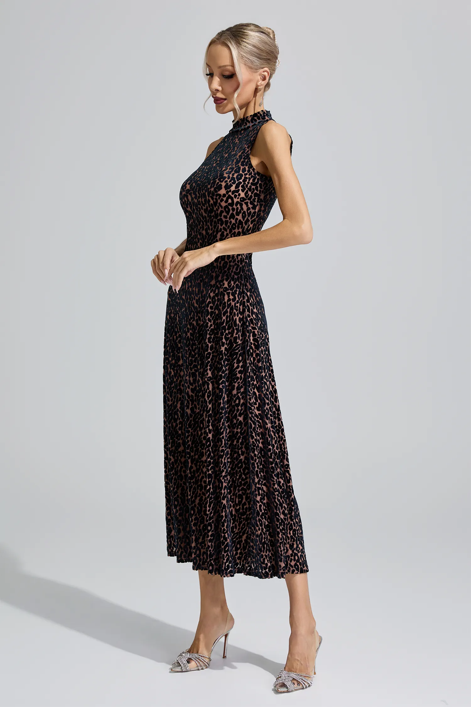 Aura Black Leopard Print Sleeveless Dress