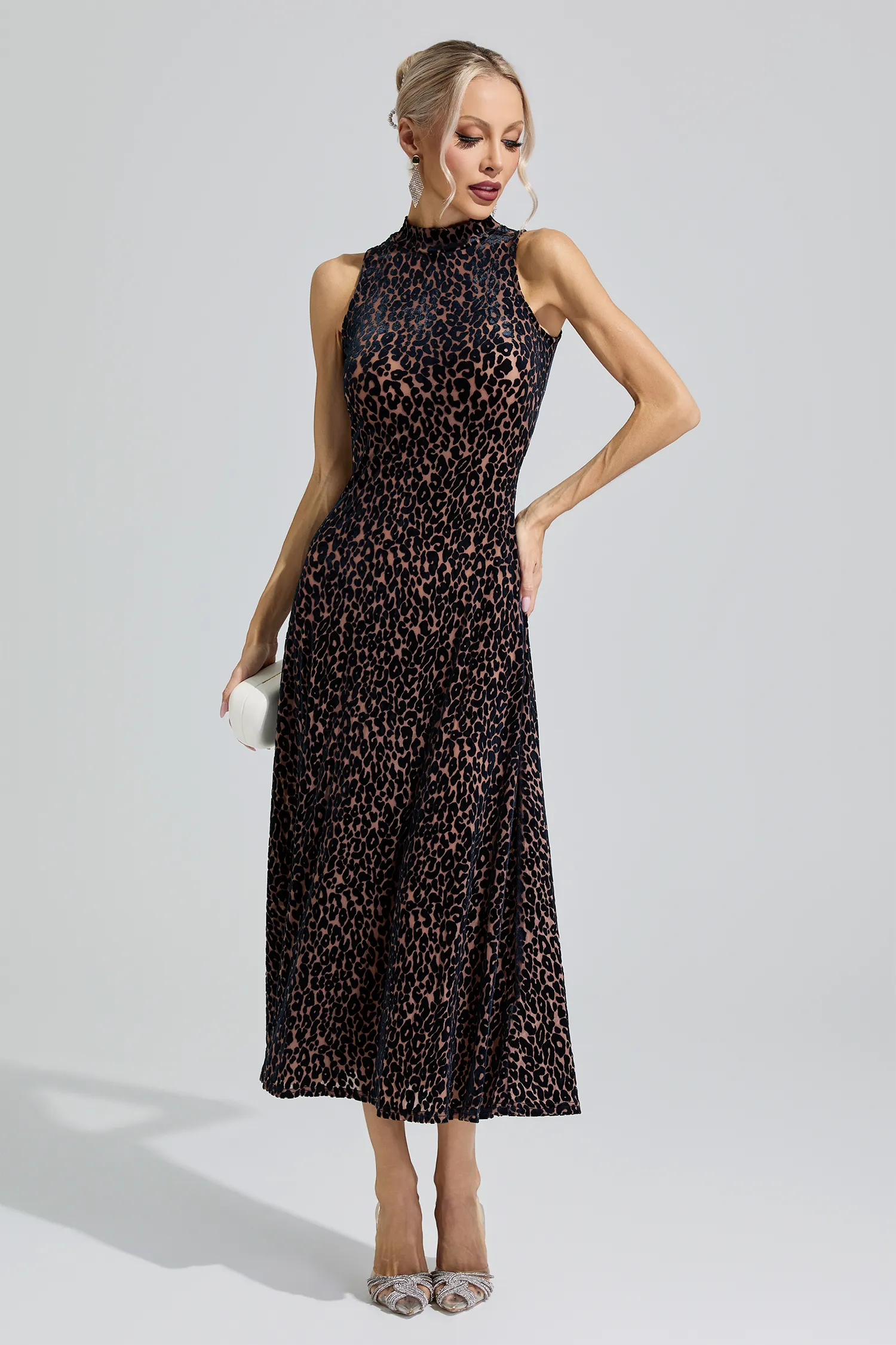Aura Black Leopard Print Sleeveless Dress