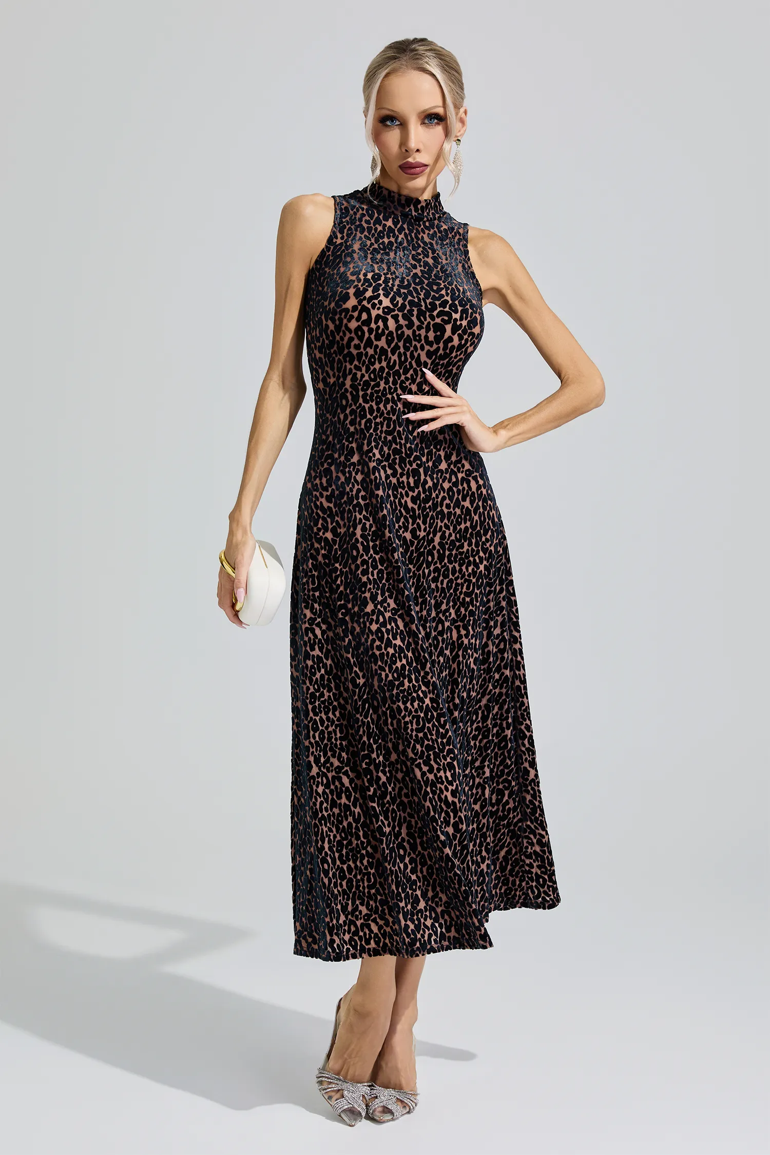 Aura Black Leopard Print Sleeveless Dress