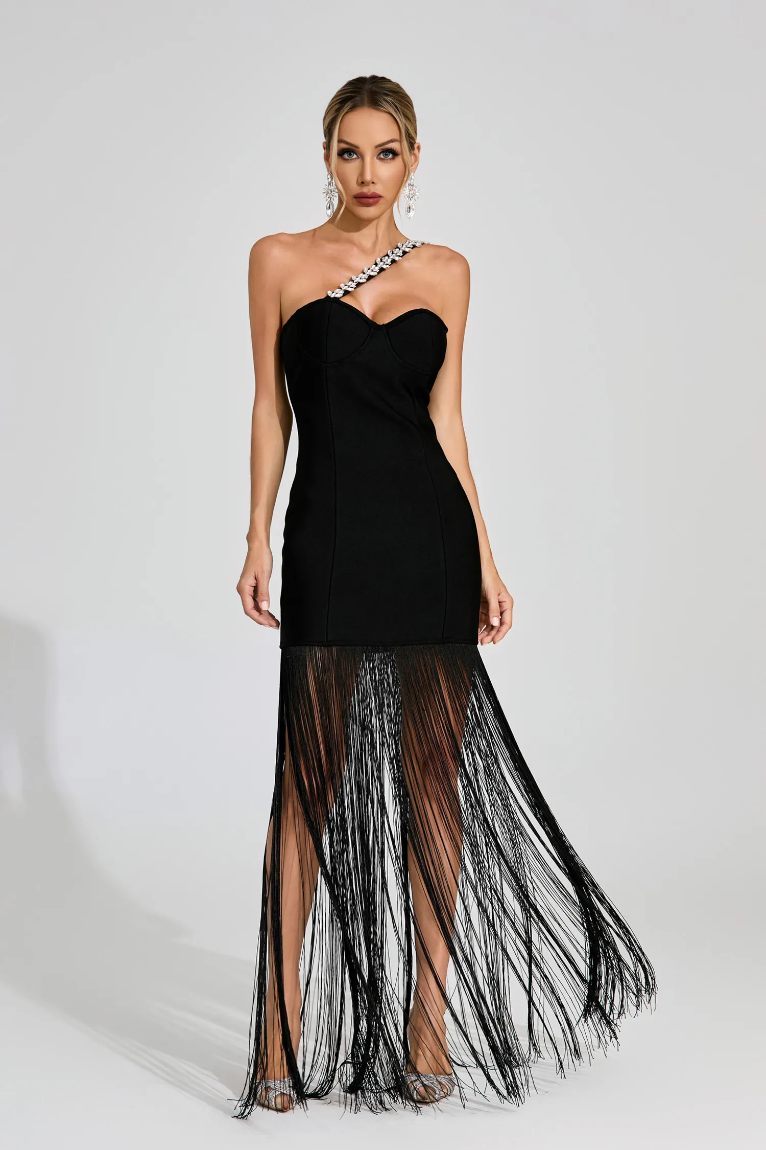 Austin Black One Shoulder Fringe Dress