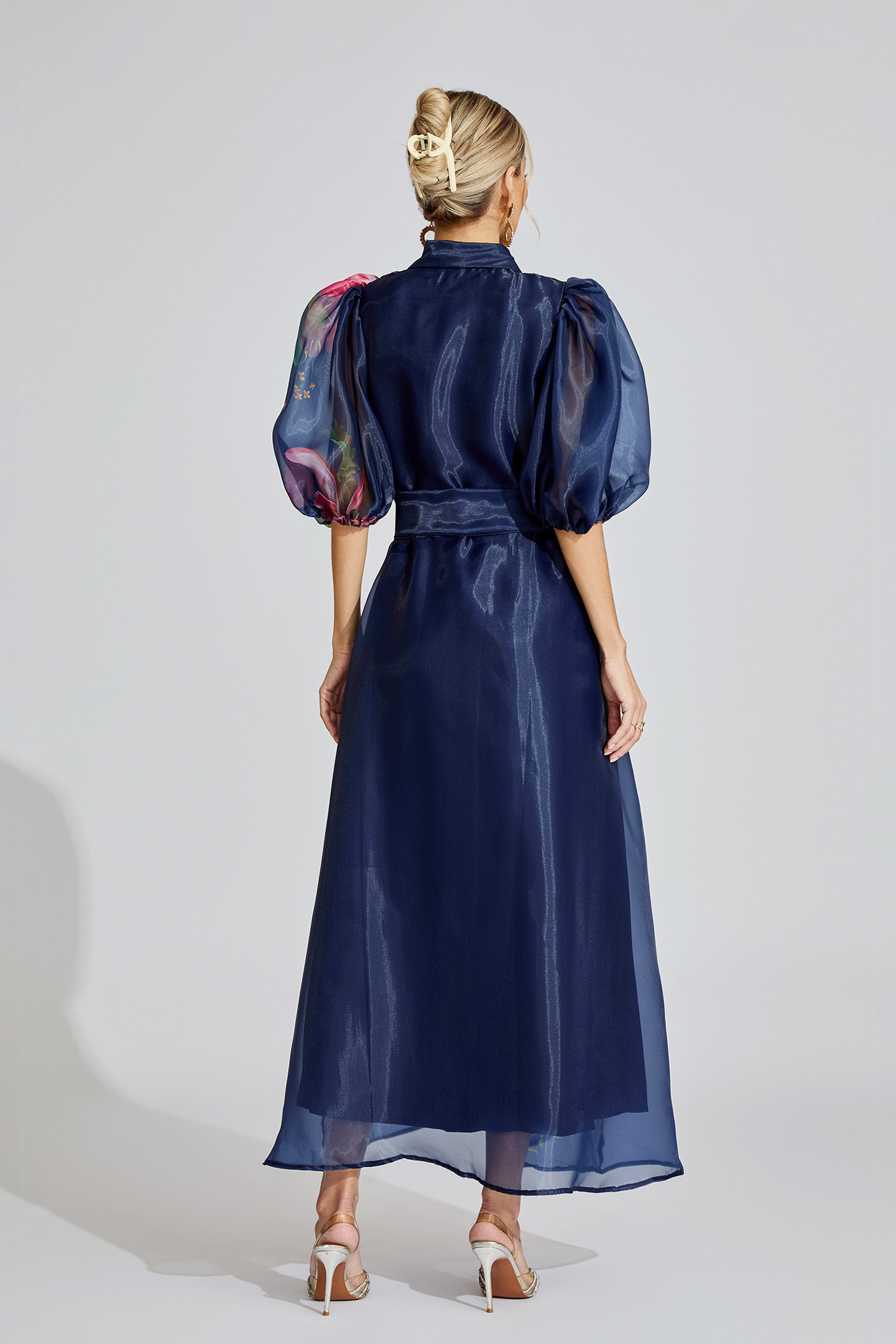Ava Blue French 3D Floral Maxi Dress