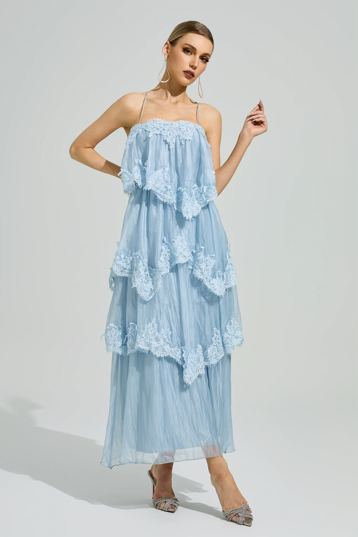 Axiom Blue Lace Maxi Dress