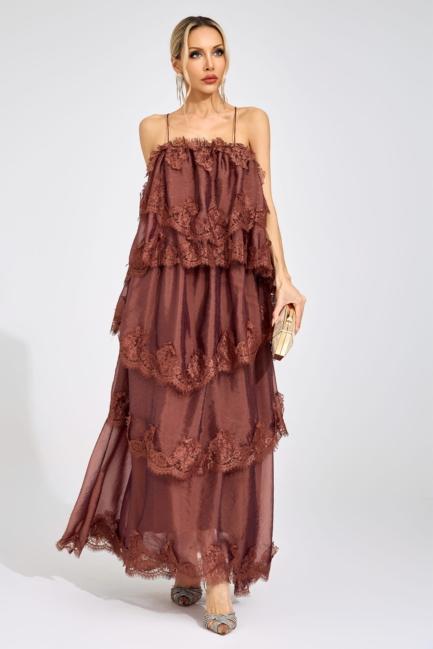 Axiom Russet Lace Maxi Dress