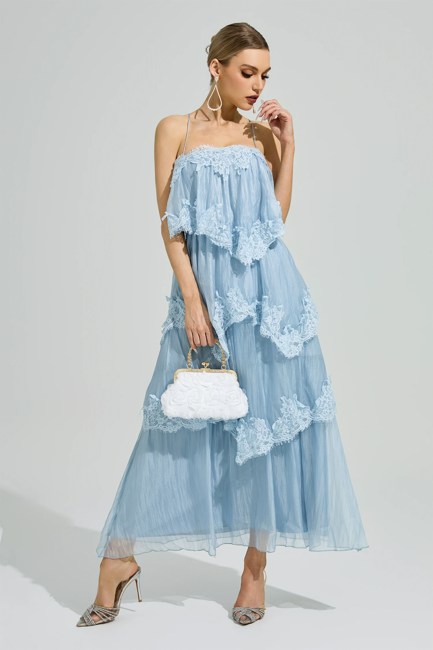 Axiom Blue Lace Maxi Dress
