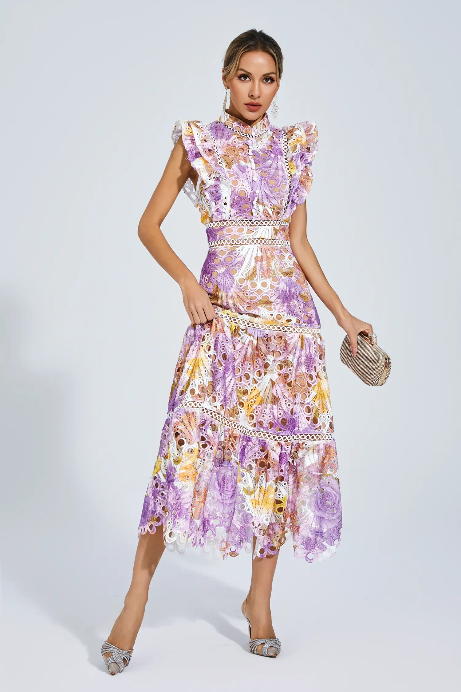 Ayleen Purple  Hollow Sleeveless Midi Dress-CATCHALL