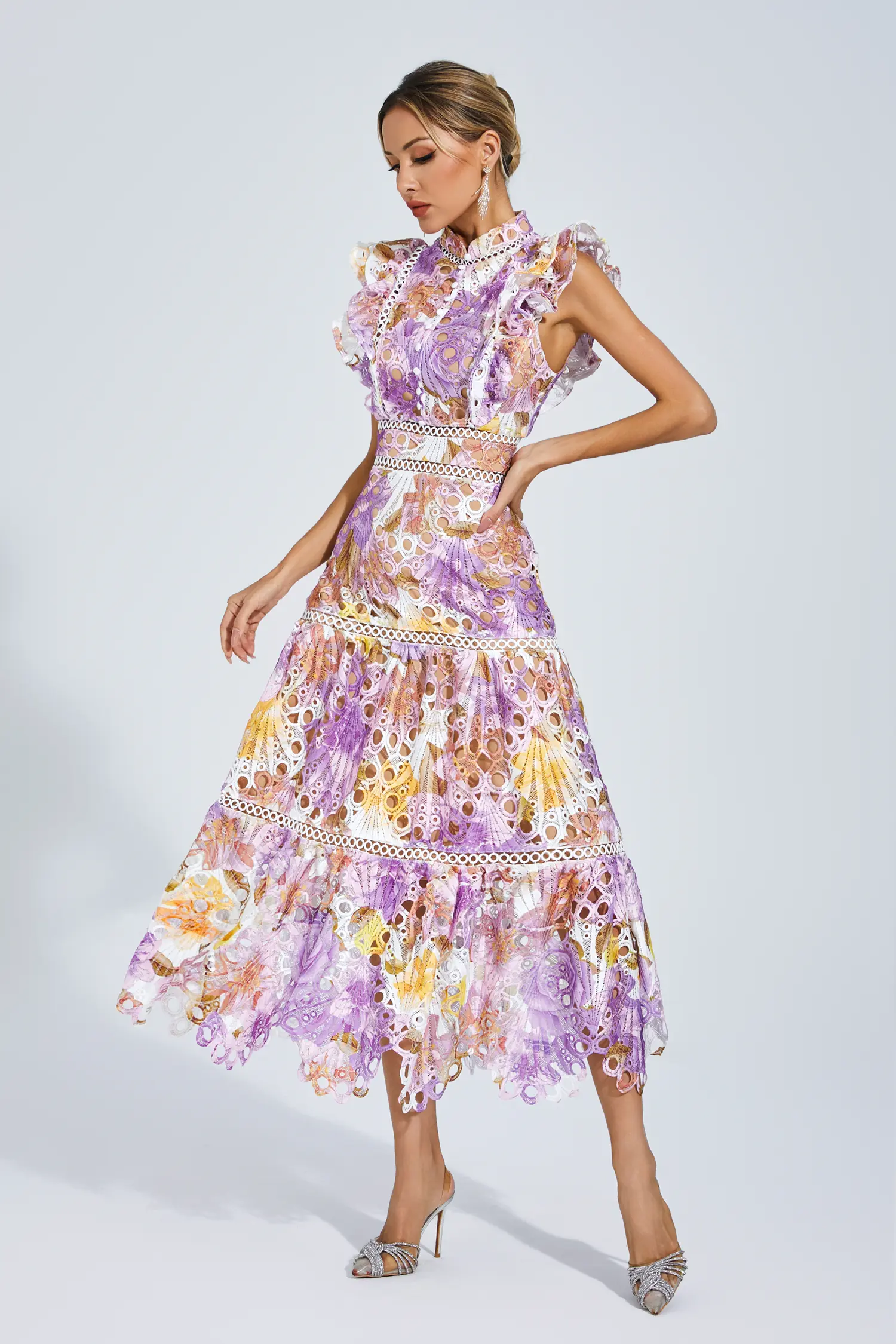 Ayleen Purple  Hollow Sleeveless Midi Dress-CATCHALL