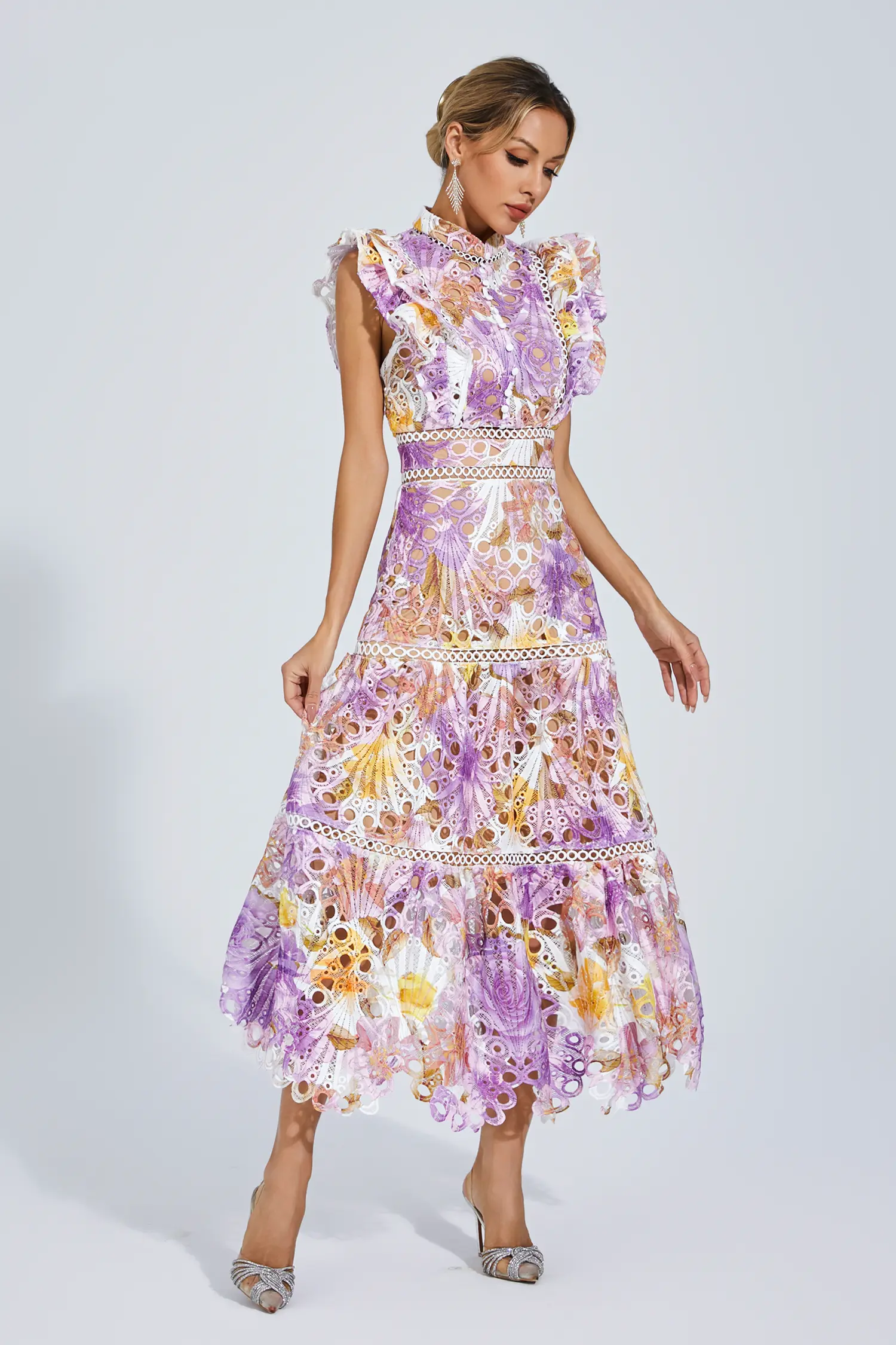 Ayleen Purple Hollow Sleeveless Midi Dress