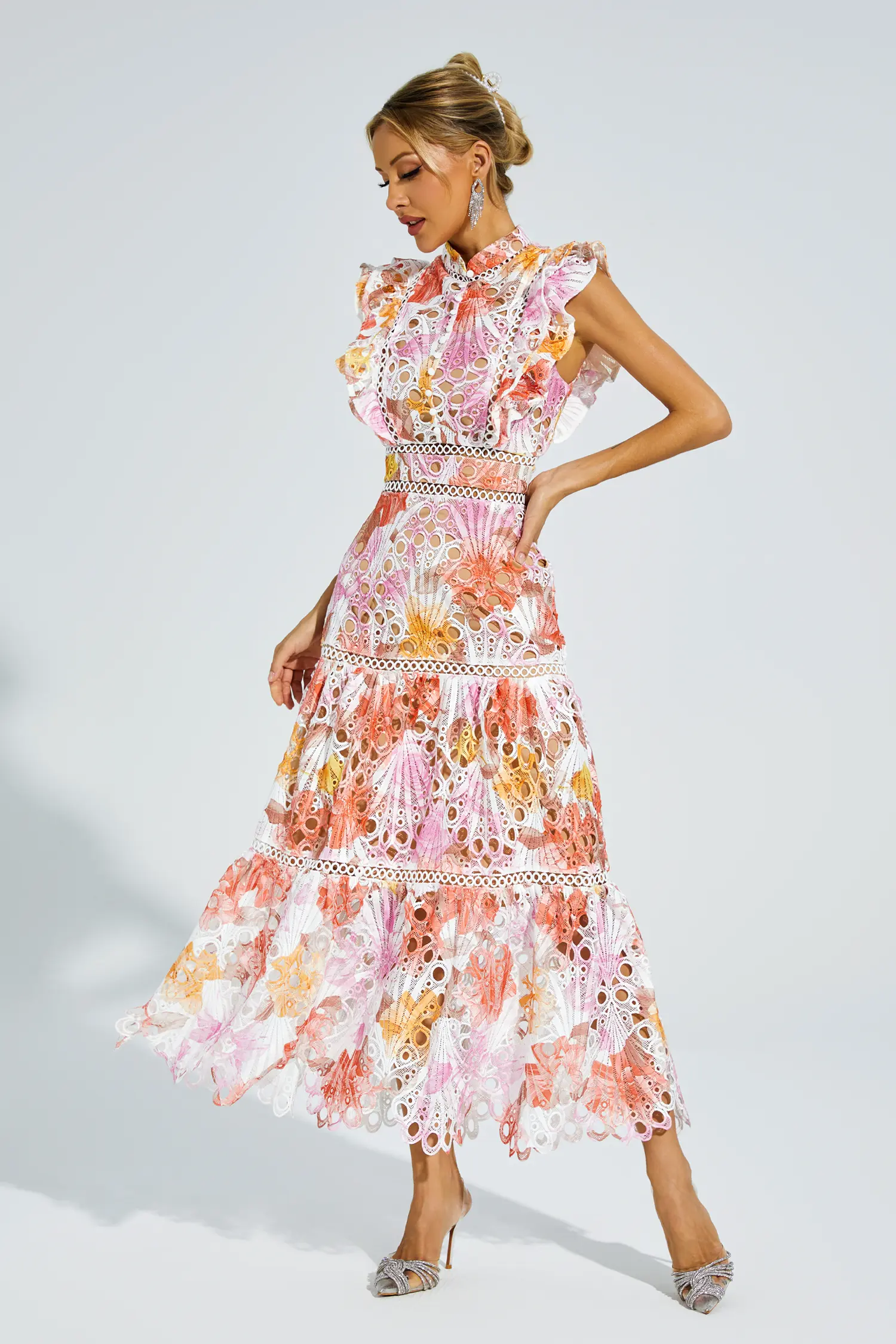 Ayleen Orange Hollow Sleeveless Midi Dress-CATCHALL