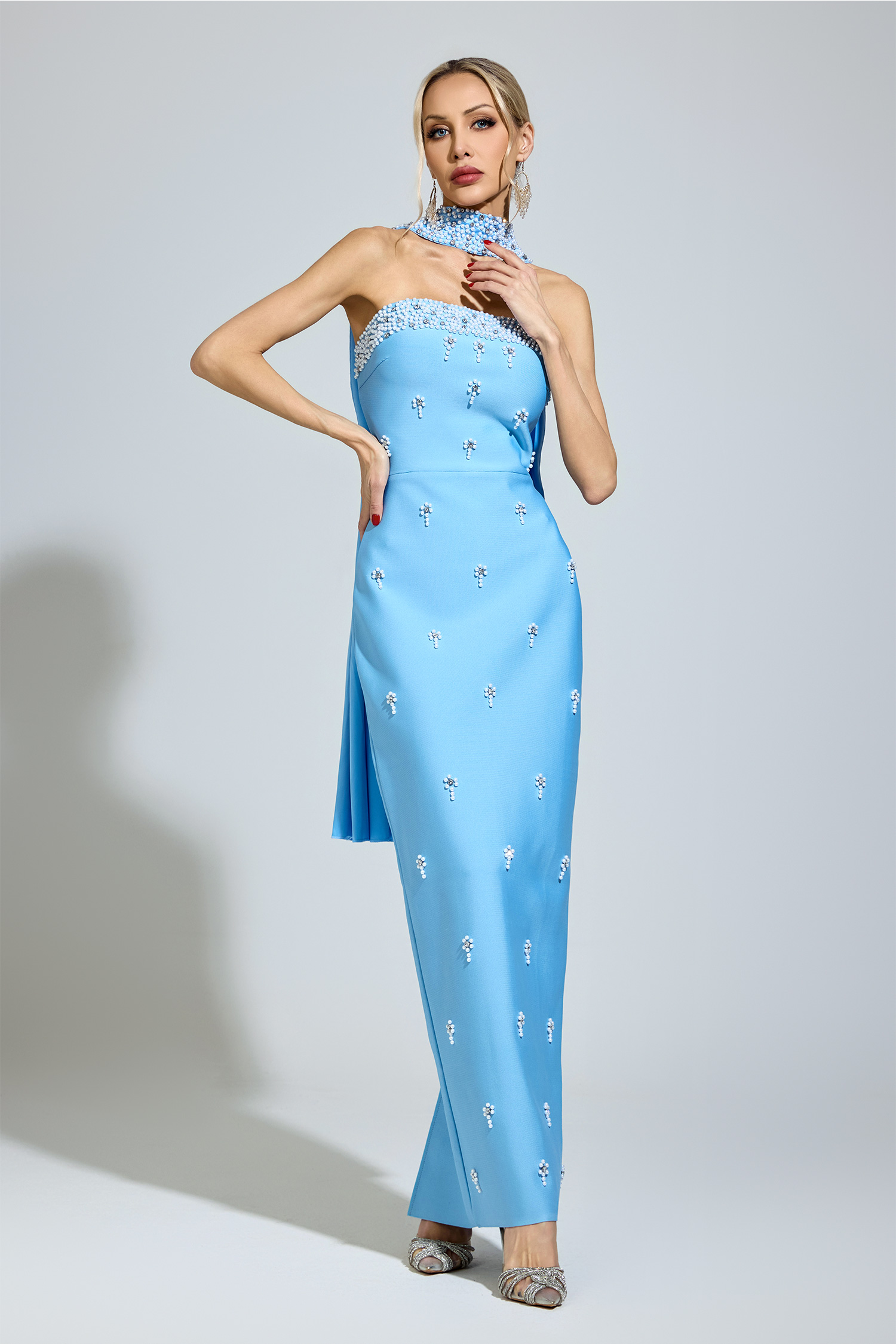 Baldwin Blue Halterneck Bandage Dress