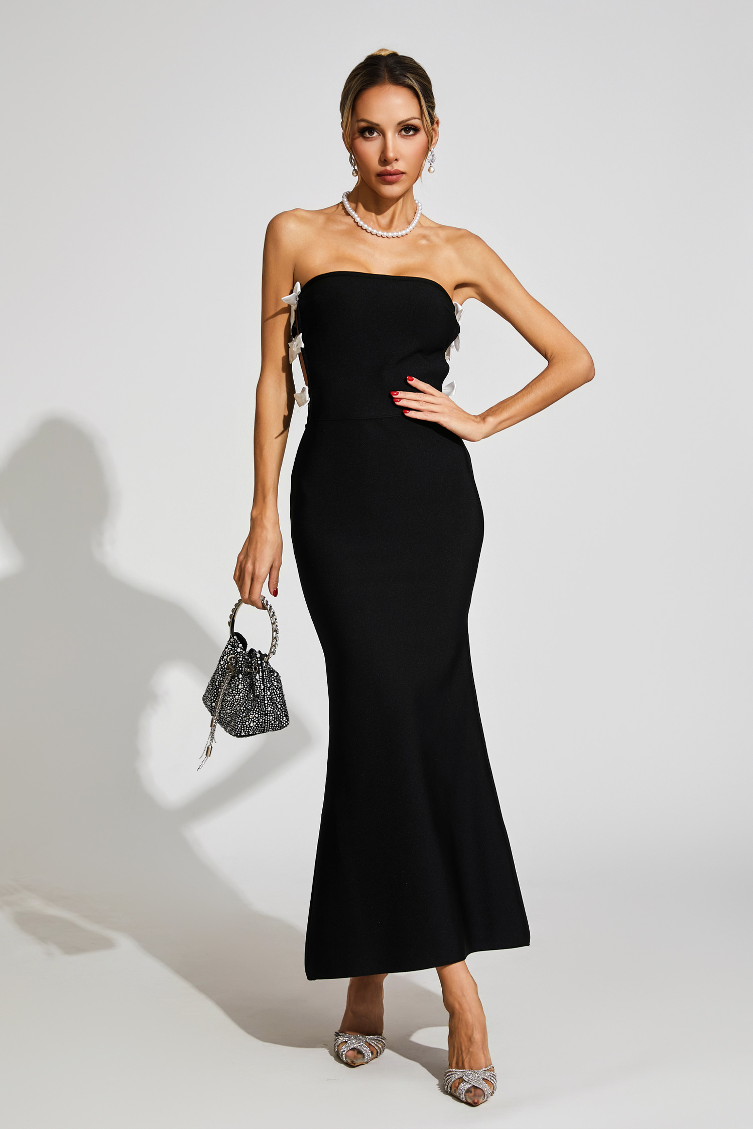 Barton Black Bow Tie Bandage Dress
