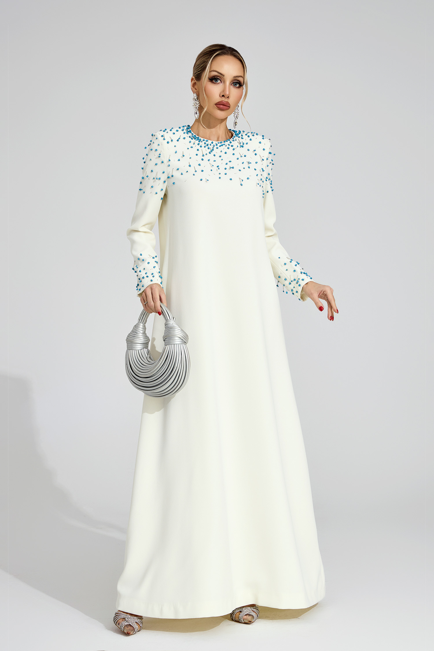 Beatrice  Apricot Beaded Maxi Dress