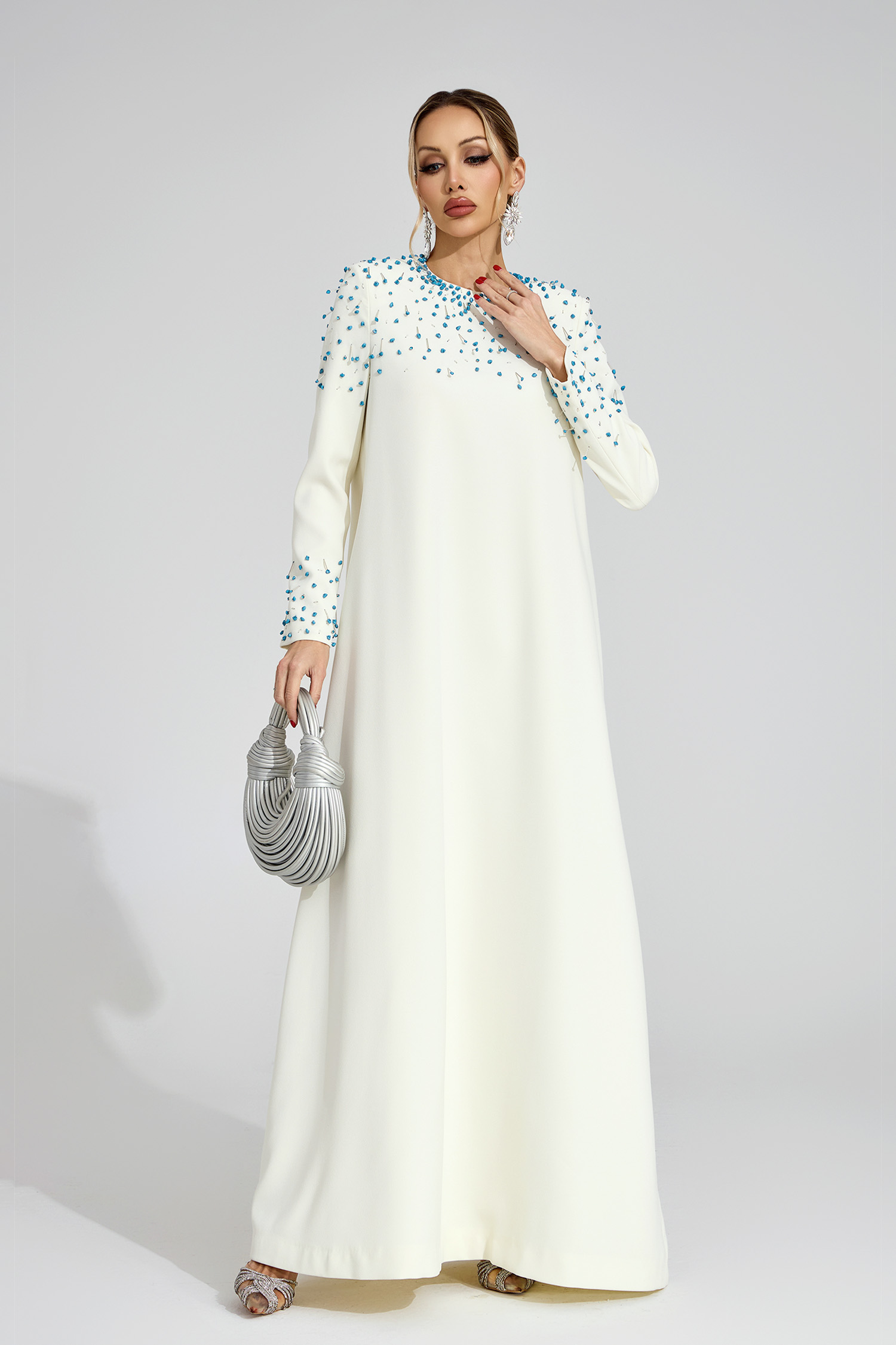 Beatrice  Apricot Beaded Maxi Dress