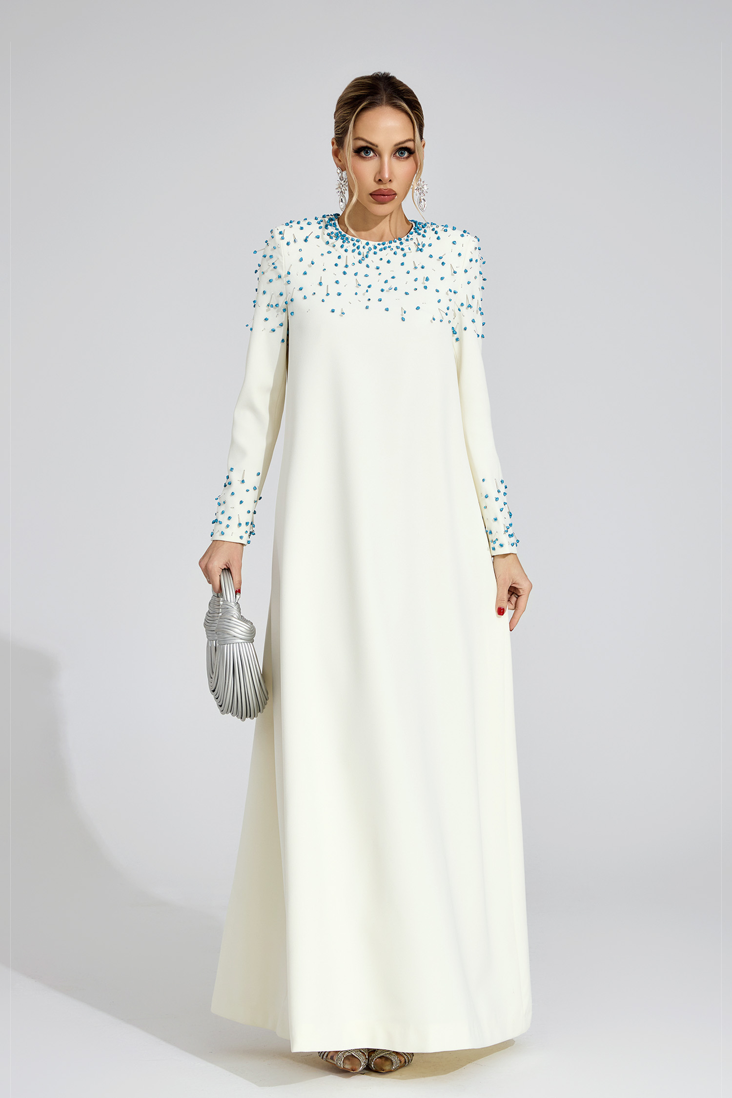 Beatrice  Apricot Beaded Maxi Dress