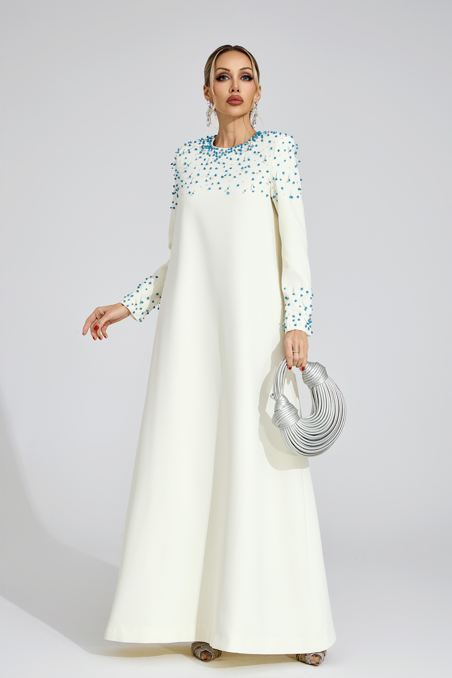 Beatrice  Apricot Beaded Maxi Dress